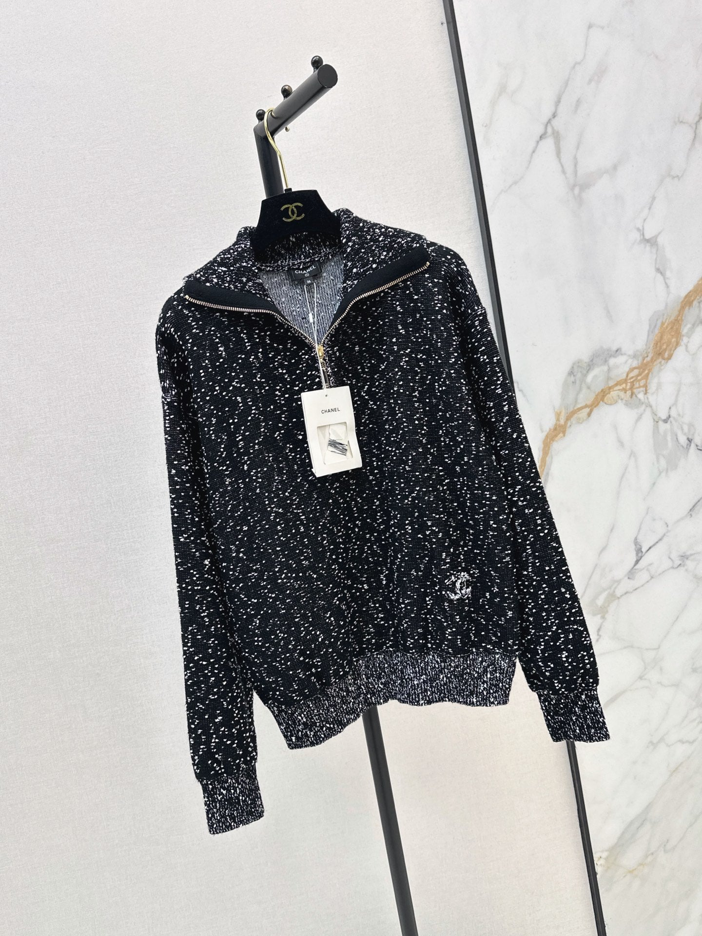 26FW New Speckled Yarn Half-Zip Knit Top 🖤