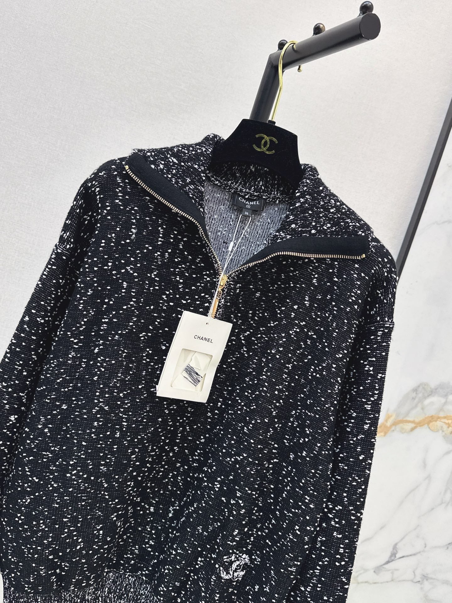 26FW New Speckled Yarn Half-Zip Knit Top 🖤