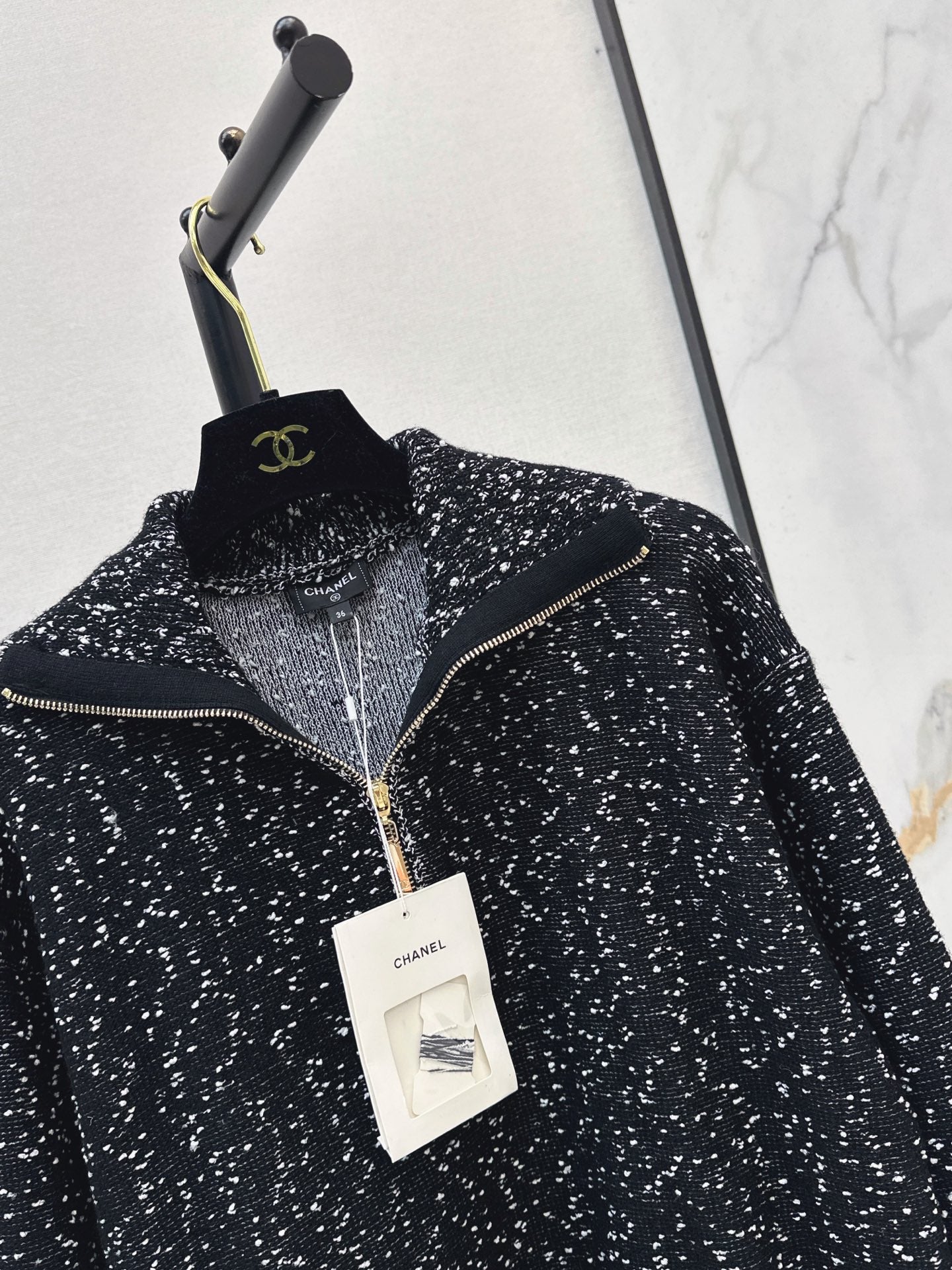 26FW New Speckled Yarn Half-Zip Knit Top 🖤