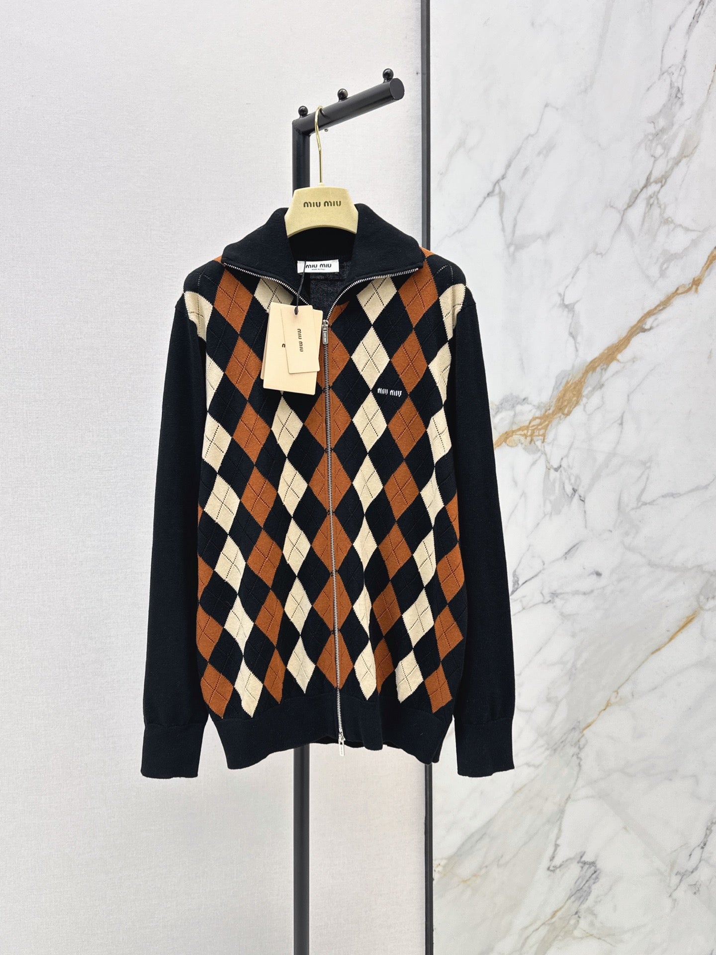 26FW New Quilted-Pattern Lapel Zip-Up Knit Cardigan 🤎