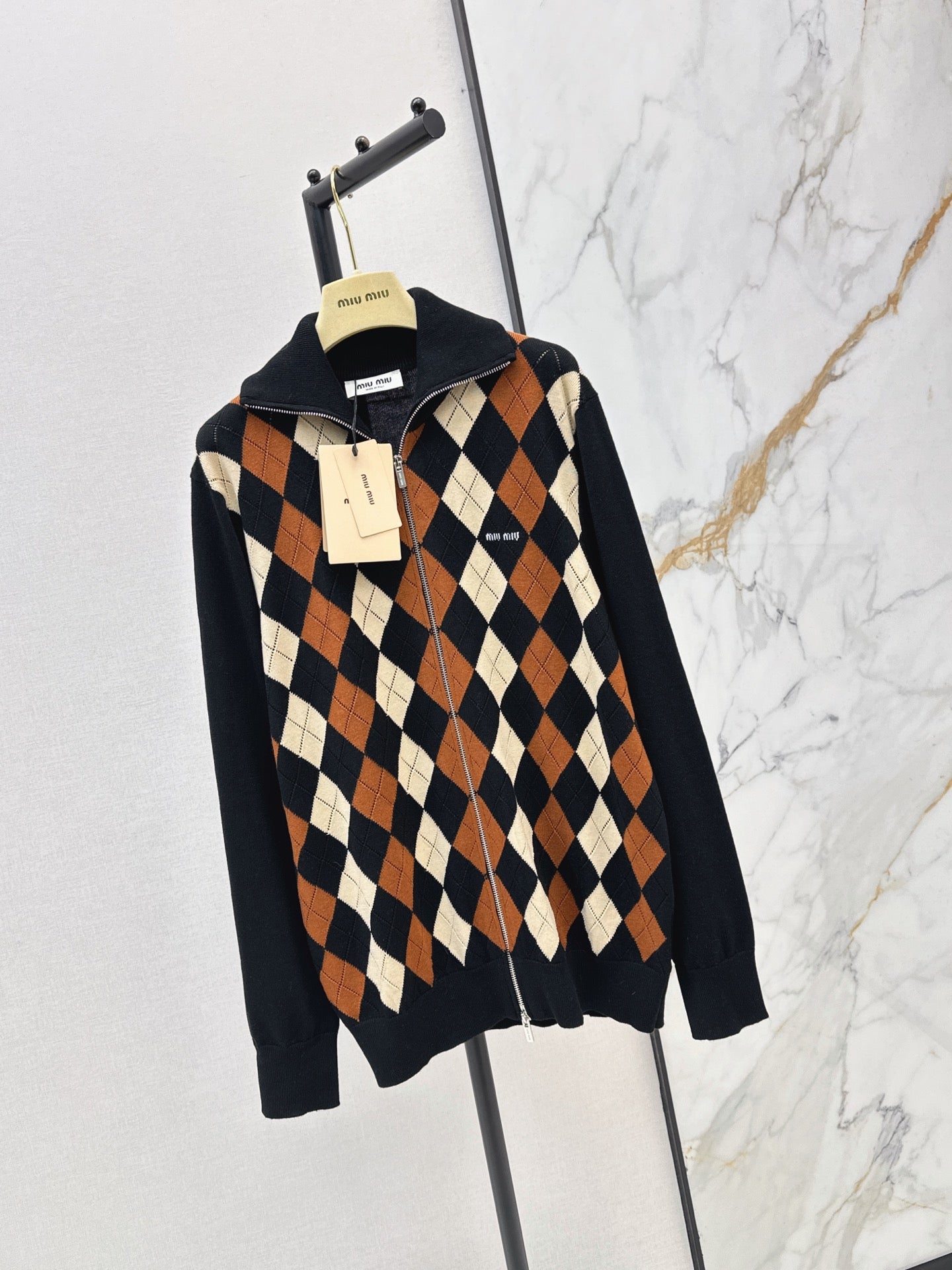 26FW New Quilted-Pattern Lapel Zip-Up Knit Cardigan 🤎