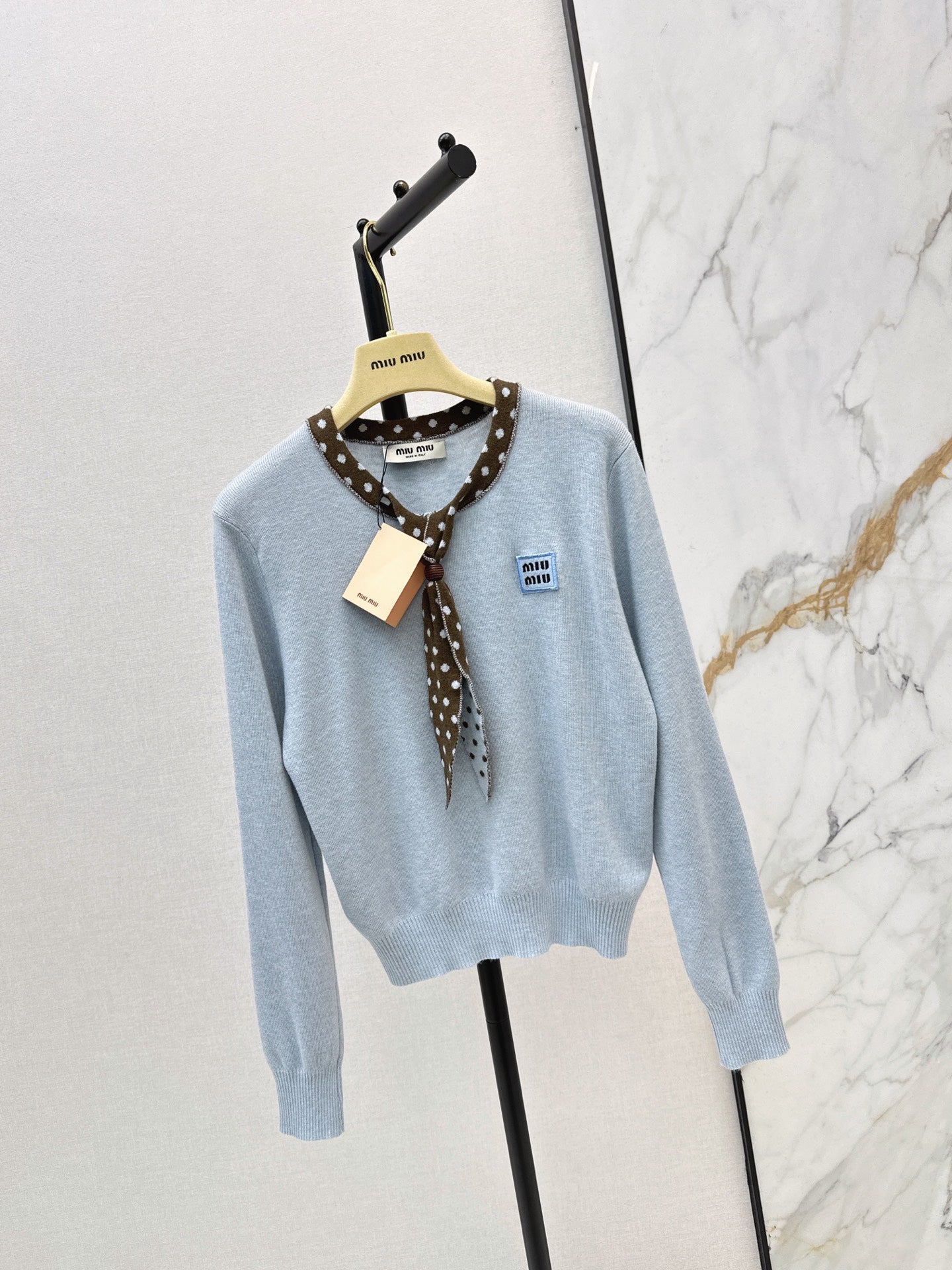 26FW New Bow-Tie V-Neck Cropped Knit Top 🩵