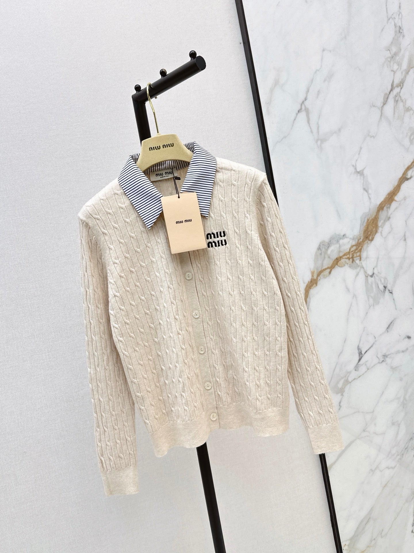 26FW New Color-Block Striped Collared Knit Cardigan 🖤