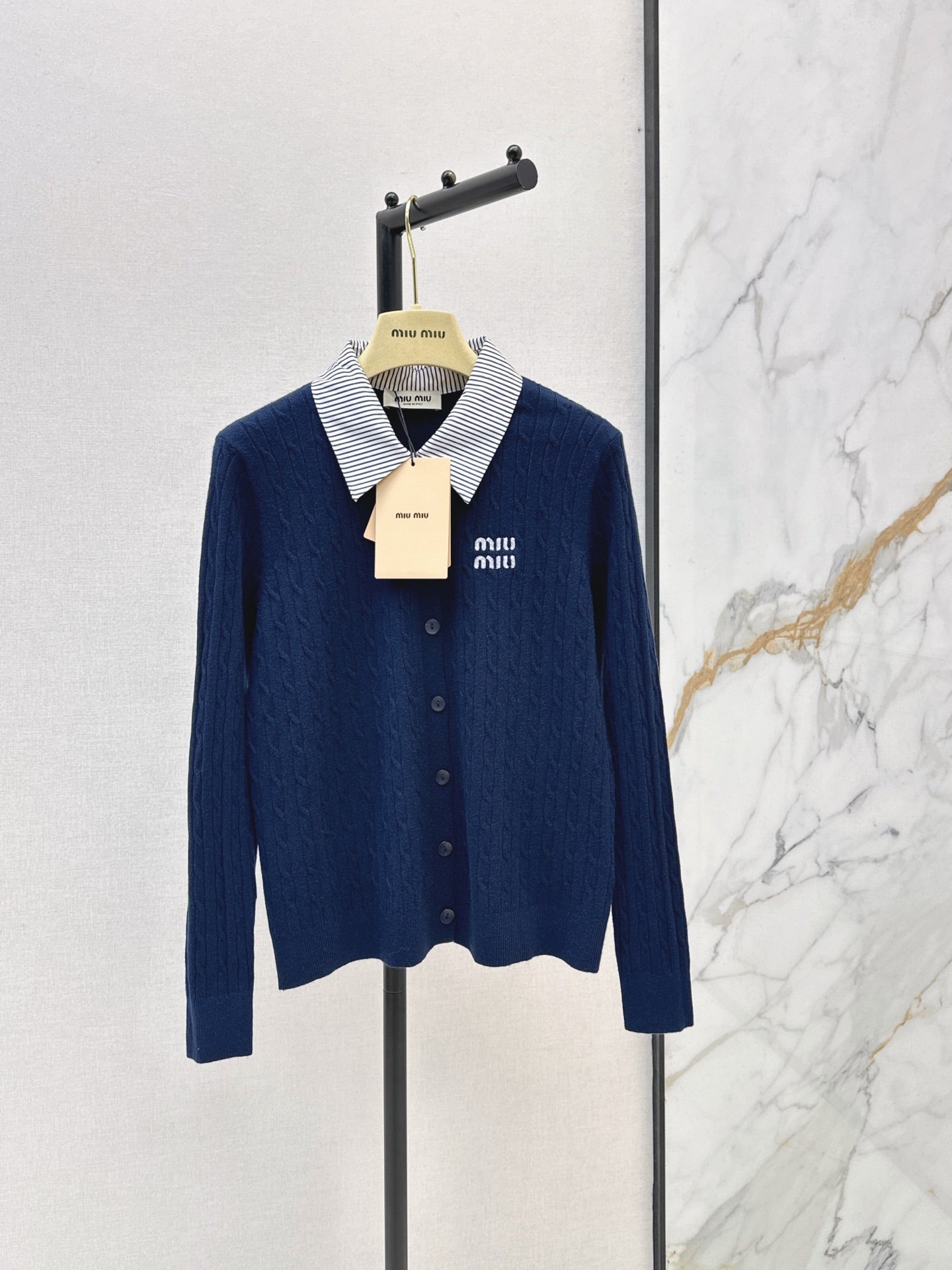 26FW New Color-Block Striped Collared Knit Cardigan 🖤