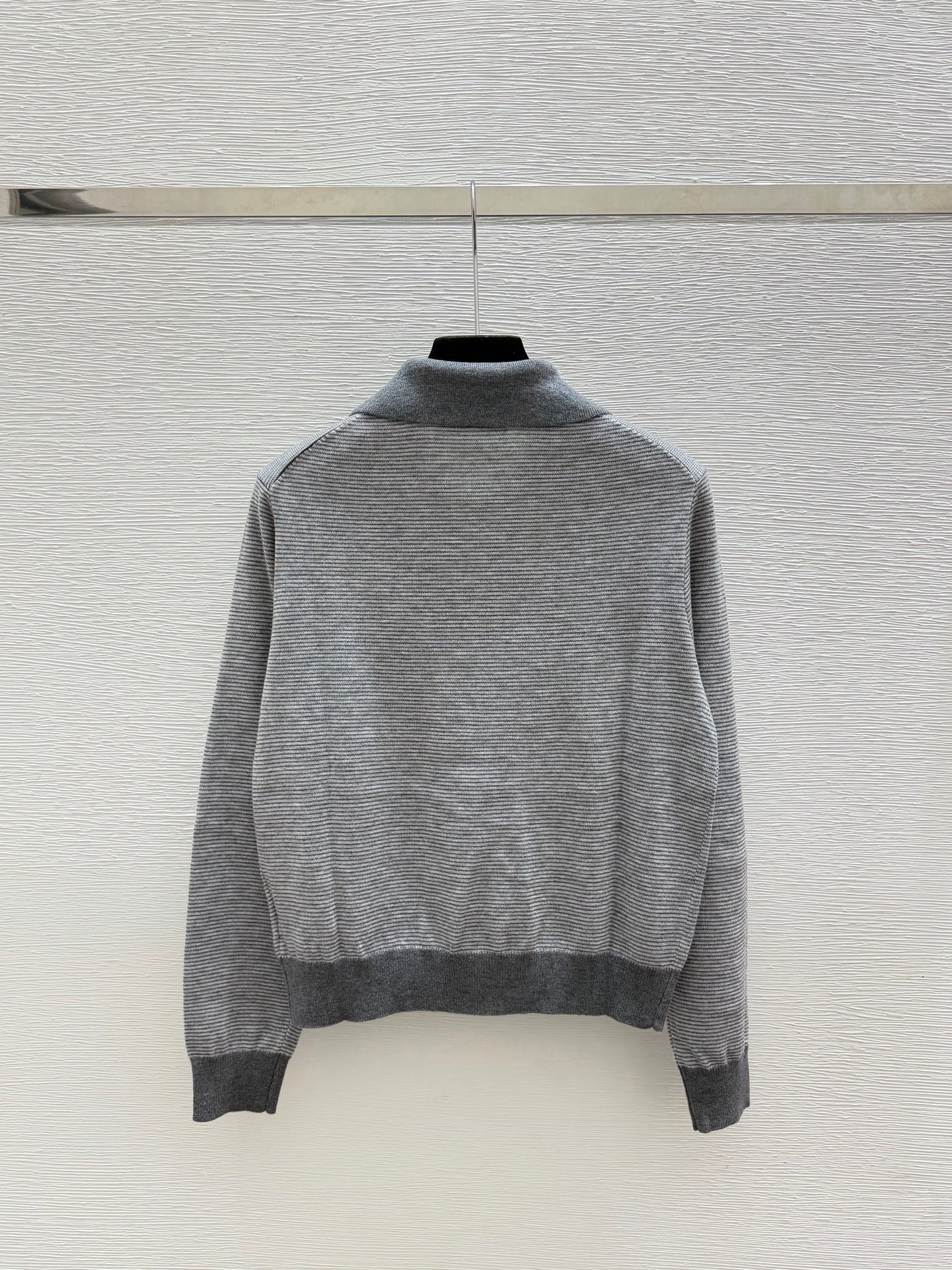 26FW New Color-Block Striped Long-Sleeve Sweater with Collar