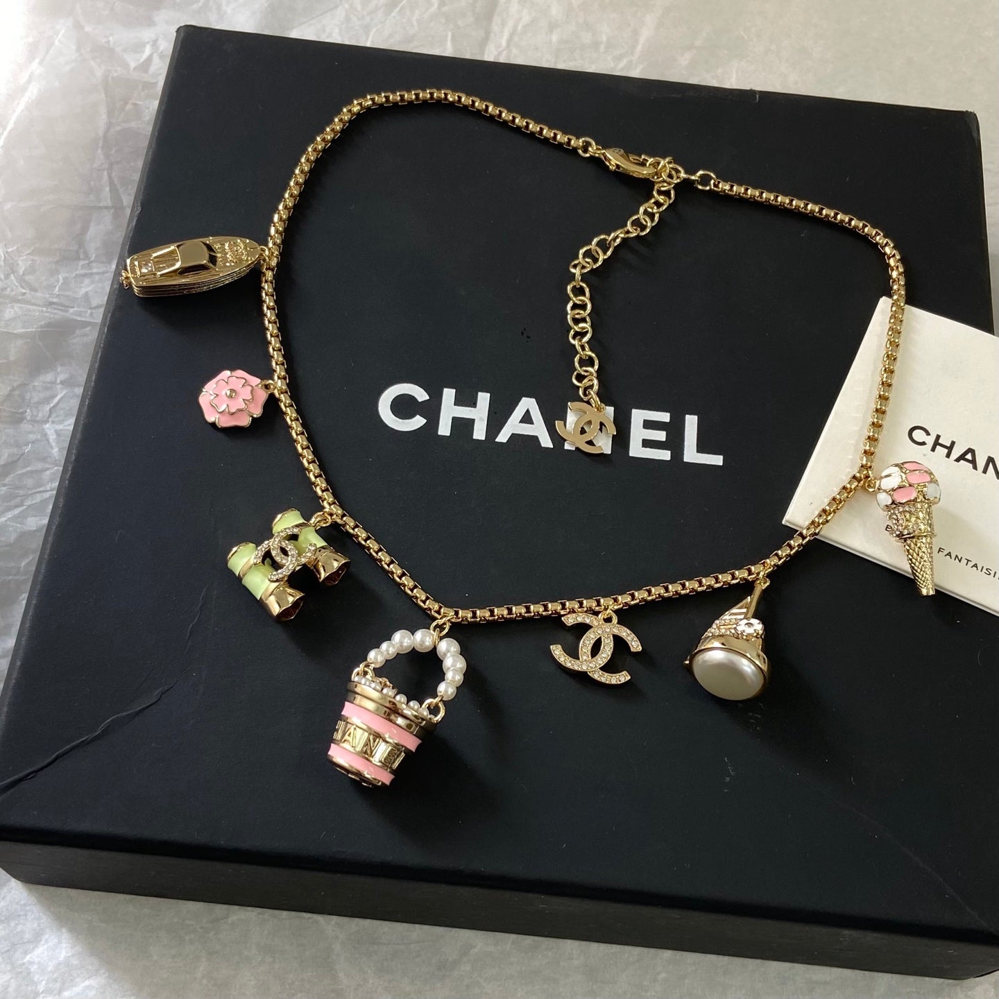 26FW New Multicolored Enamel Double-C Necklace