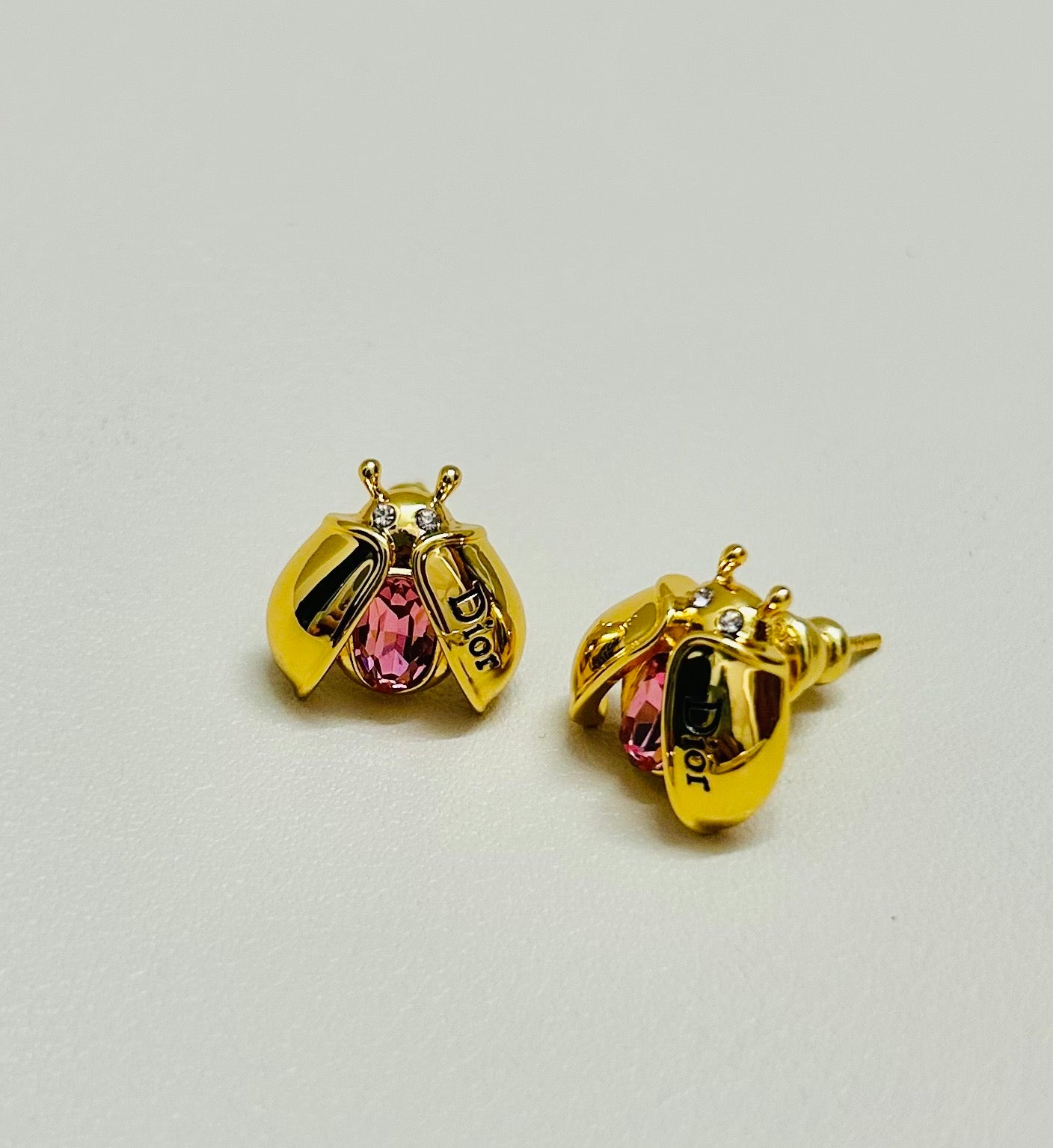 26FW New Pink Diamond Ladybug Stud Earrings