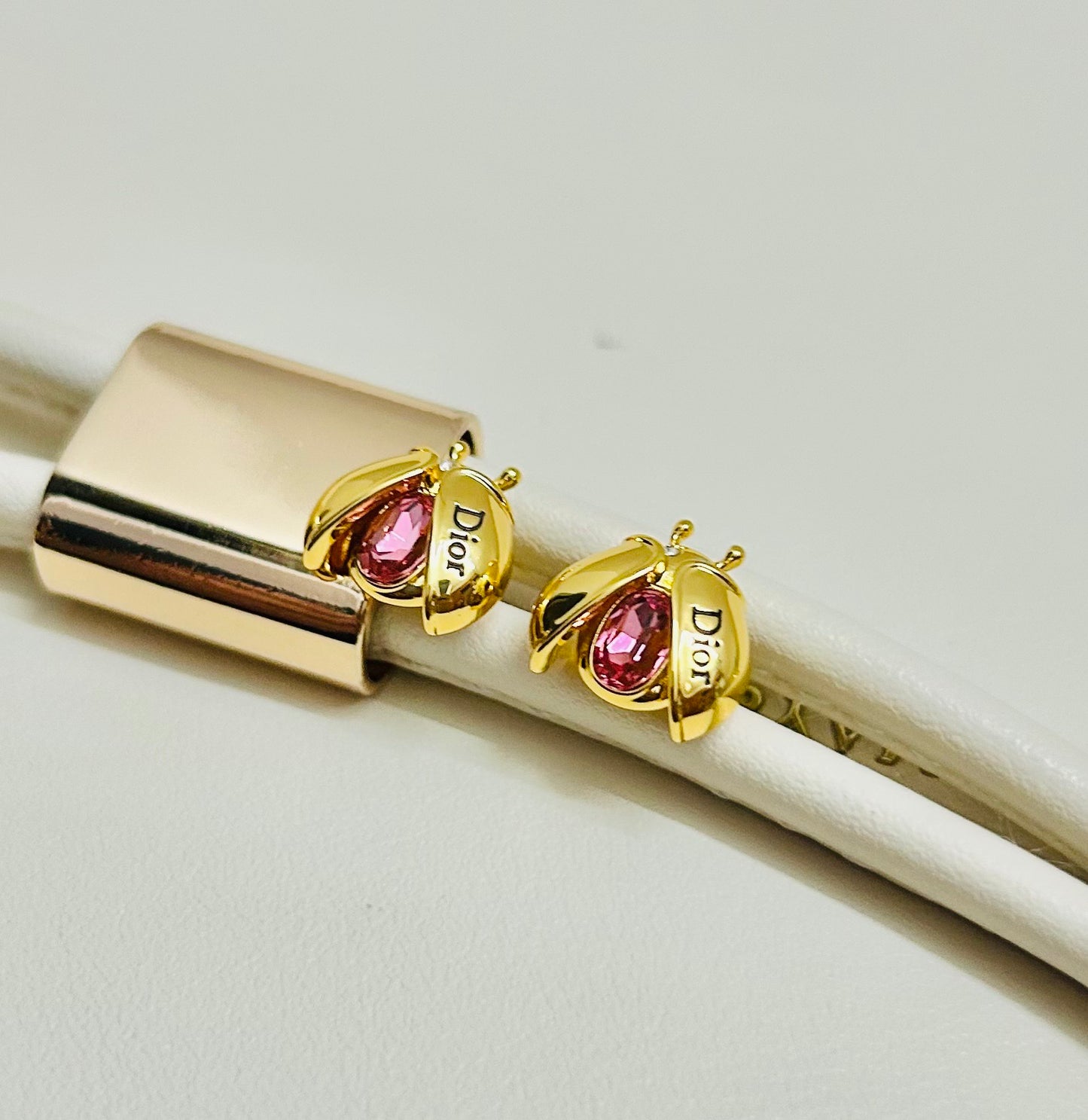 26FW New Pink Diamond Ladybug Stud Earrings