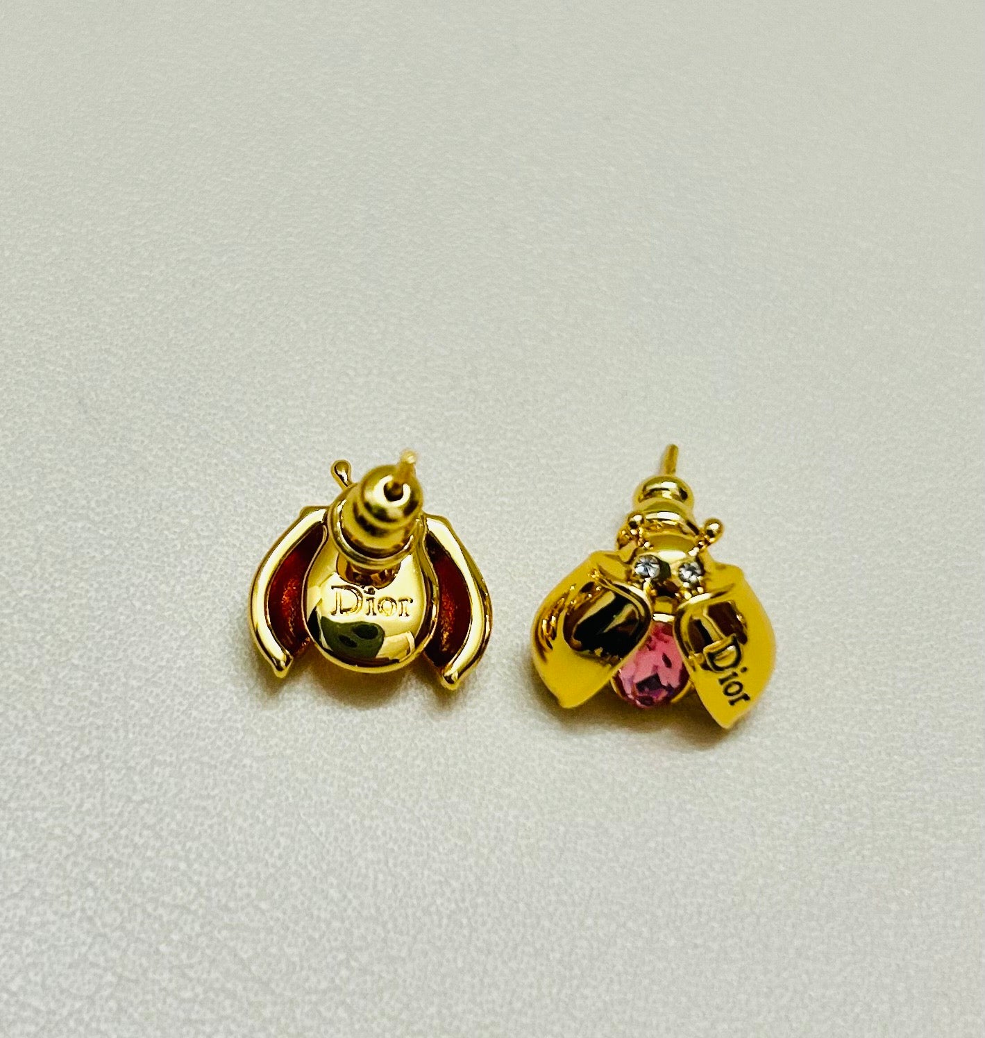 26FW New Pink Diamond Ladybug Stud Earrings