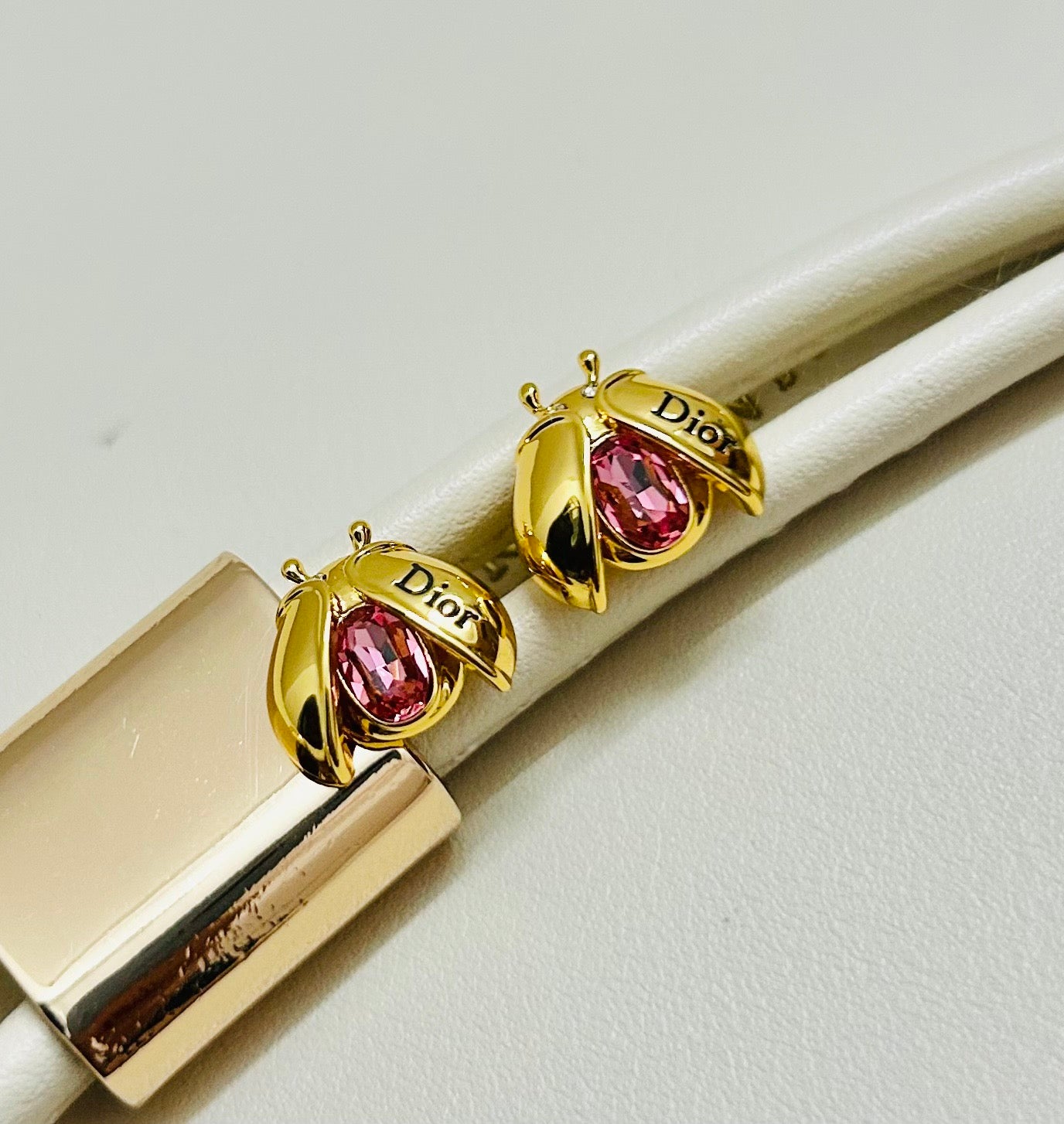 26FW New Pink Diamond Ladybug Stud Earrings