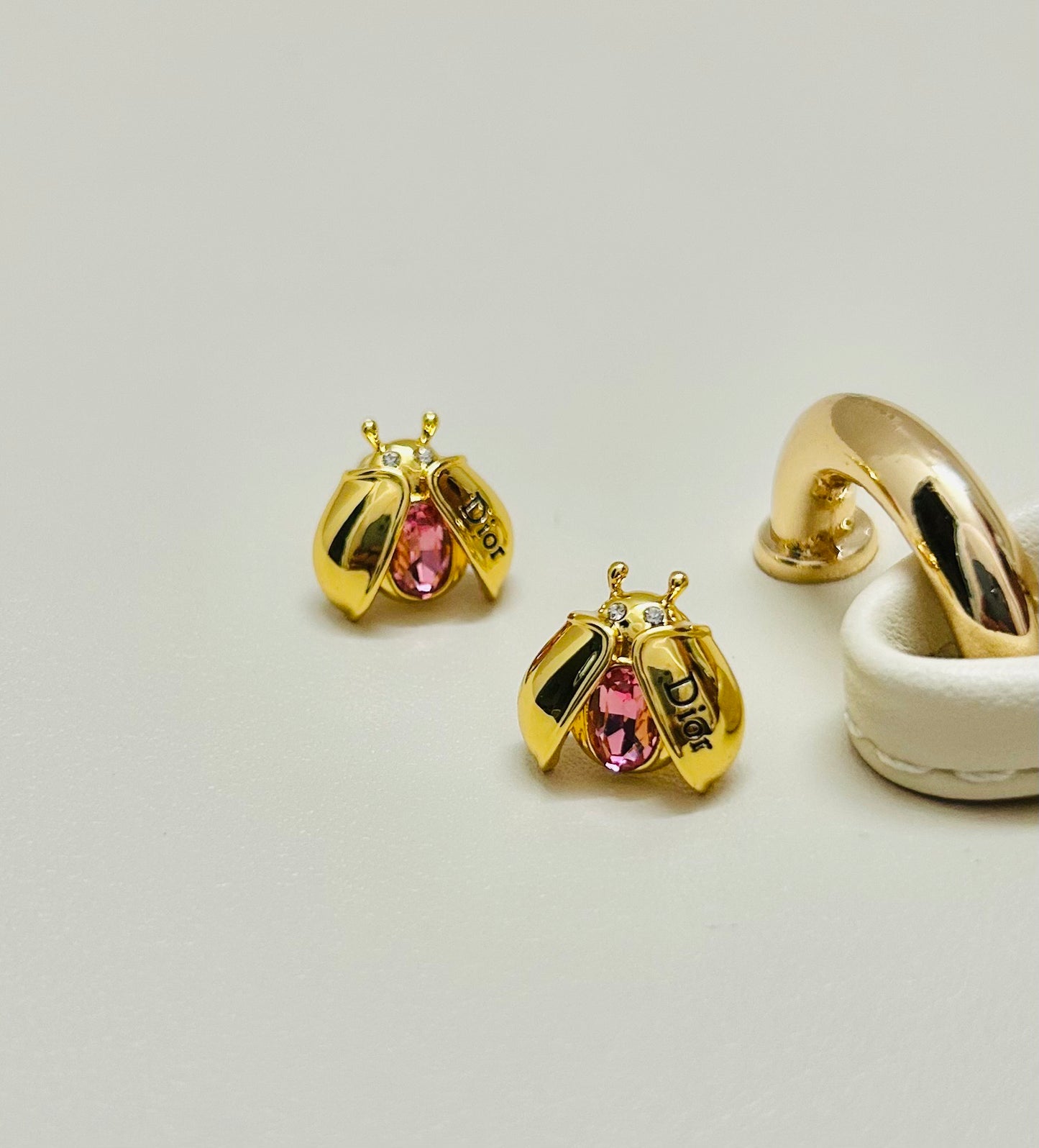 26FW New Pink Diamond Ladybug Stud Earrings