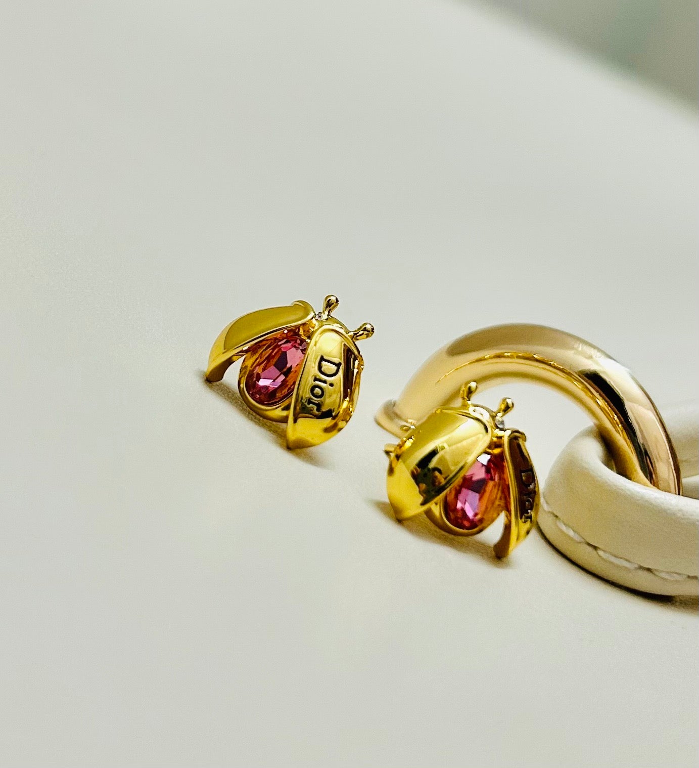 26FW New Pink Diamond Ladybug Stud Earrings