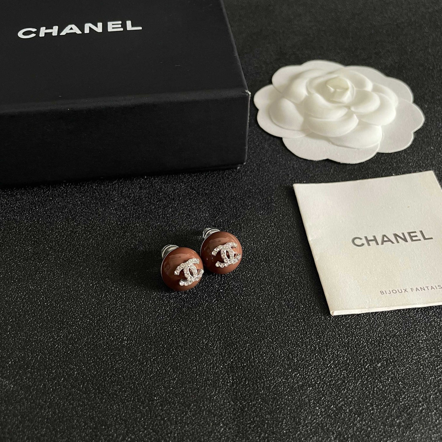 26FW New Double-C Chocolate-Colored Stud Earrings