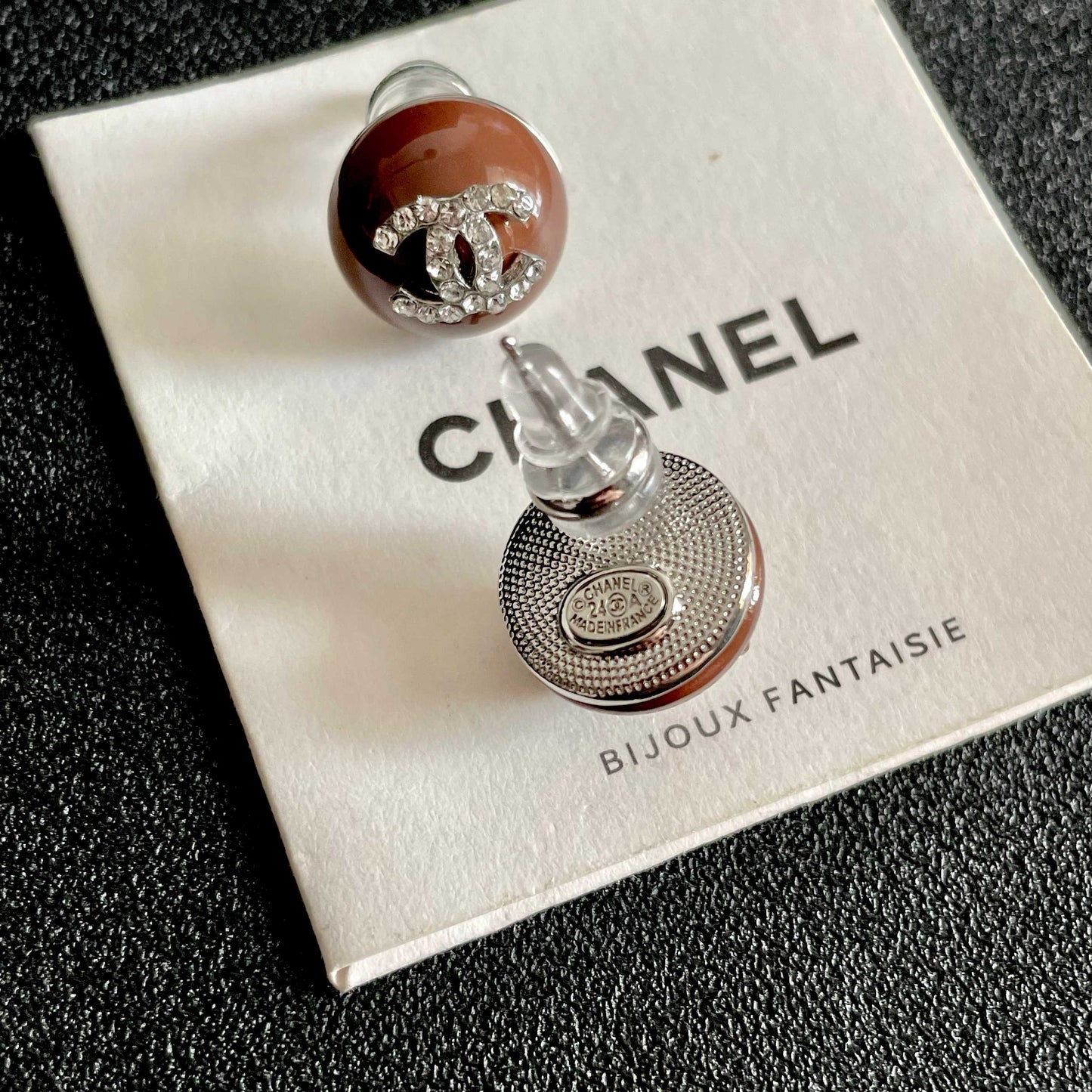 26FW New Double-C Chocolate-Colored Stud Earrings