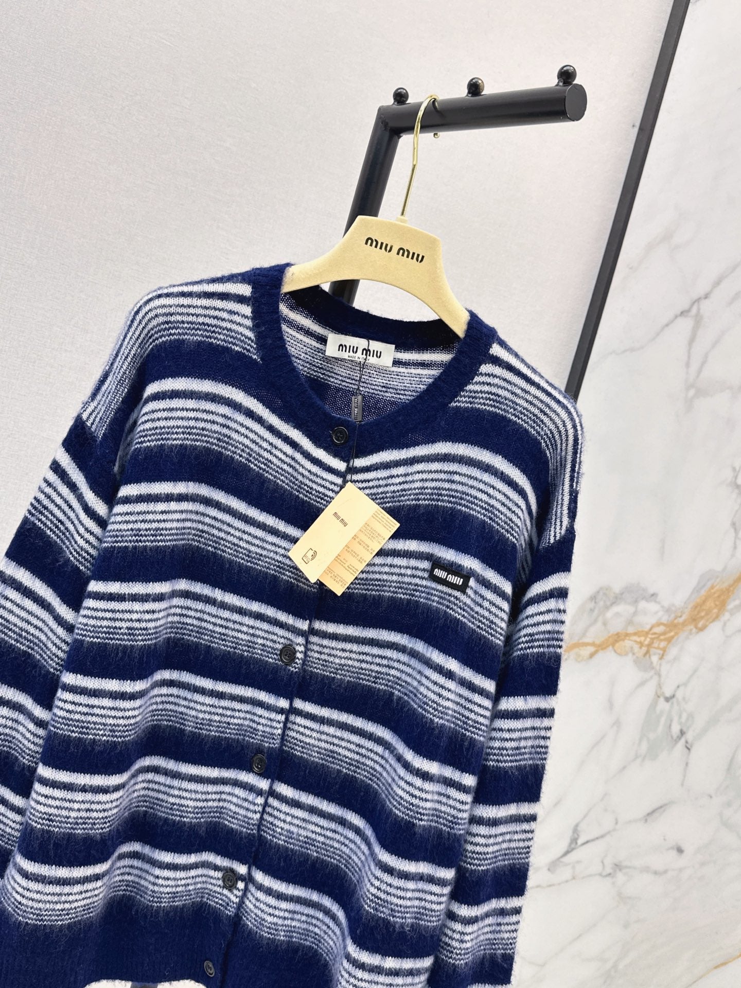 26FW New Navy & White Horizontal Stripe Crew-Neck Knit Cardigan 🖤