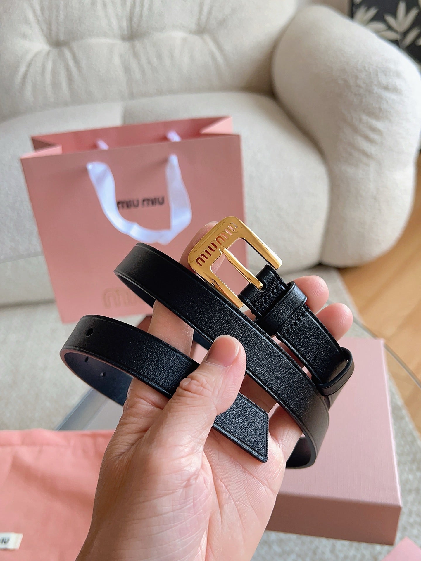 26FW New MM Black Leather Belt with Metal Buckle 20mm
