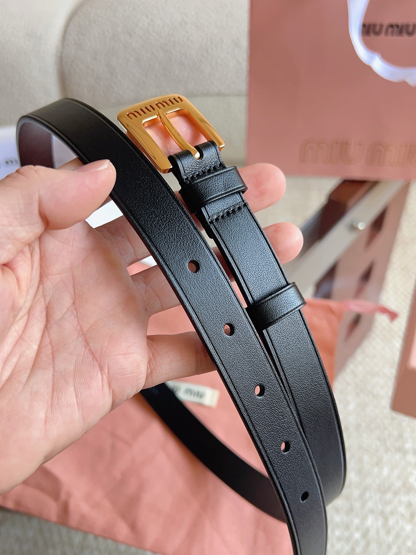 26FW New MM Black Leather Belt with Metal Buckle 20mm