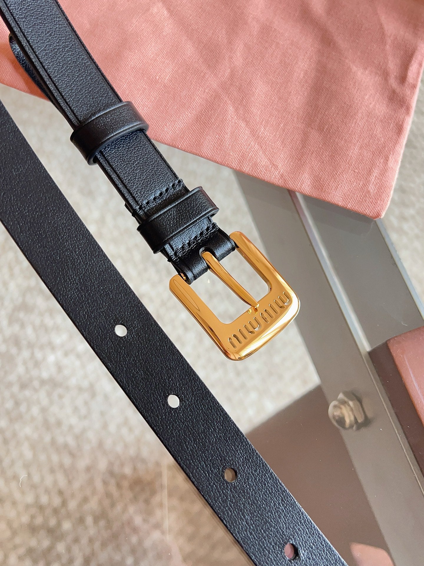 26FW New MM Black Leather Belt with Metal Buckle 20mm