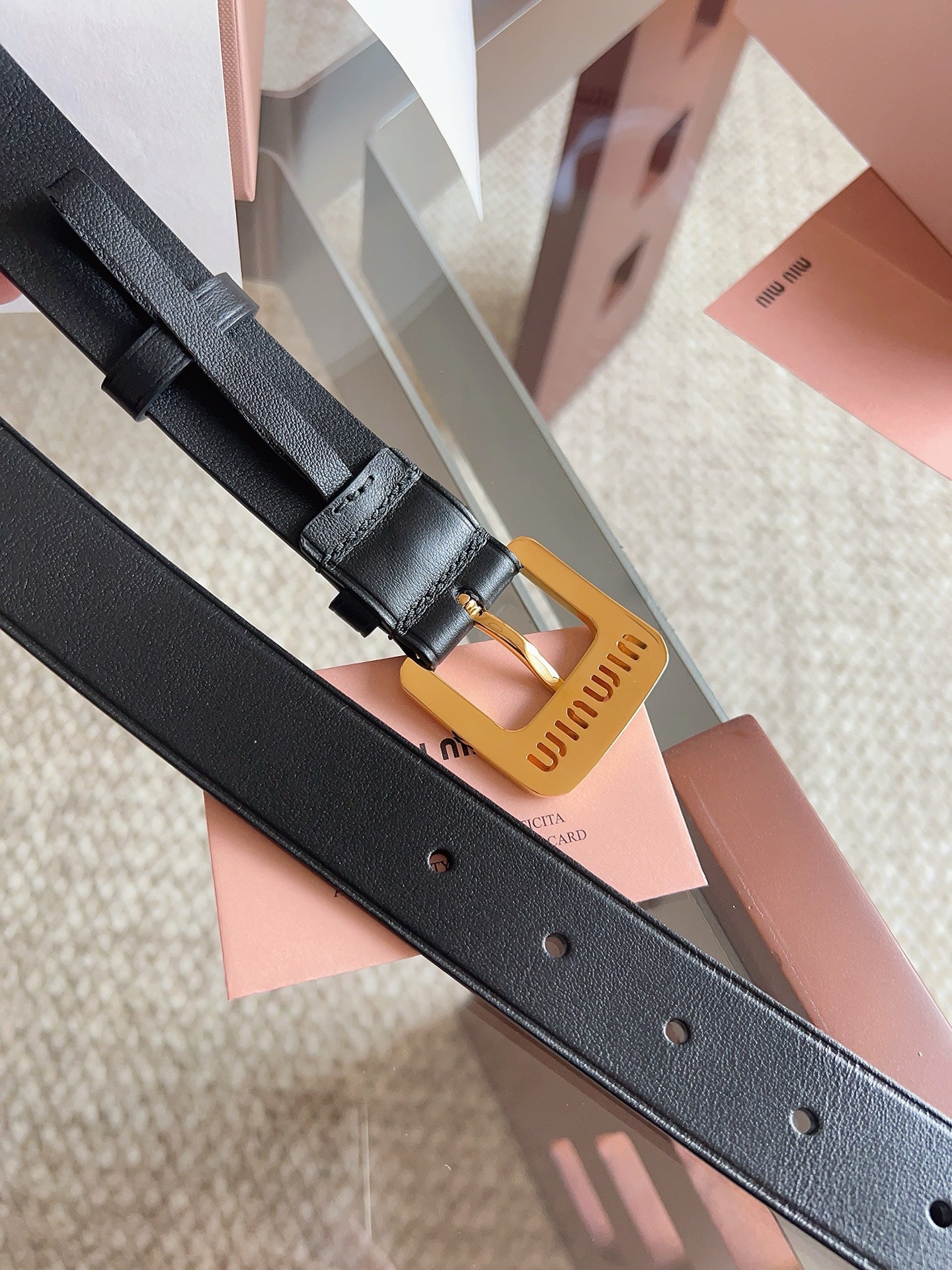 26FW New MM Black Leather Belt with Metal Buckle 20mm