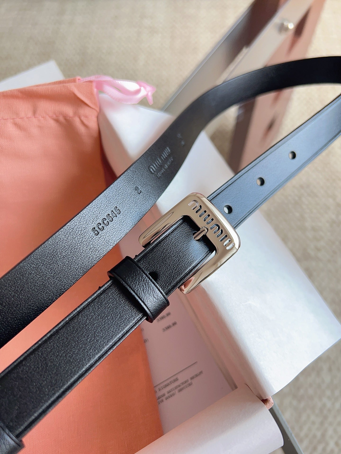 26FW New MM Black Leather Belt with Metal Buckle 20mm