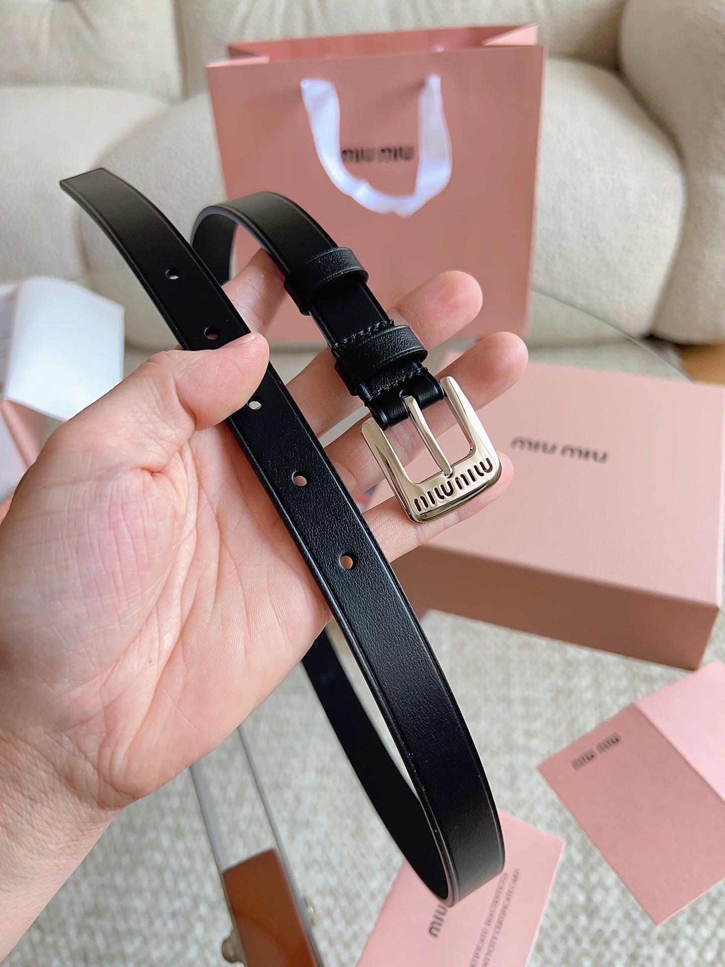 26FW New MM Black Leather Belt with Metal Buckle 20mm