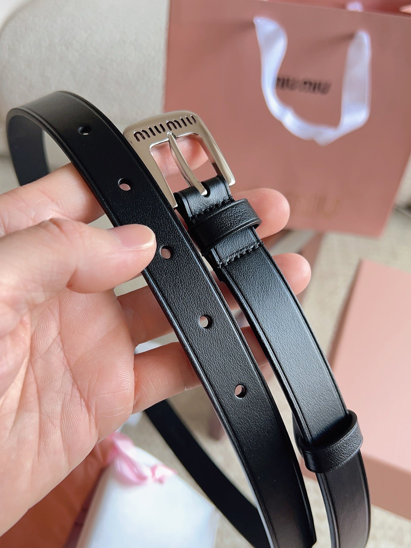 26FW New MM Black Leather Belt with Metal Buckle 20mm