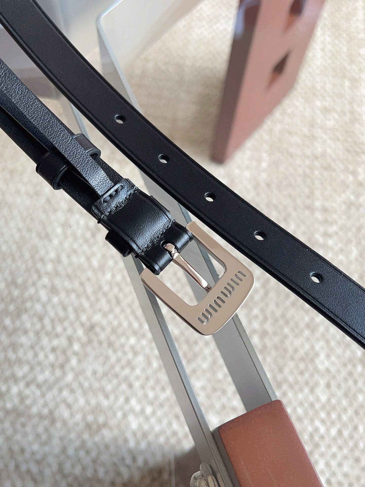 26FW New MM Black Leather Belt with Metal Buckle 20mm