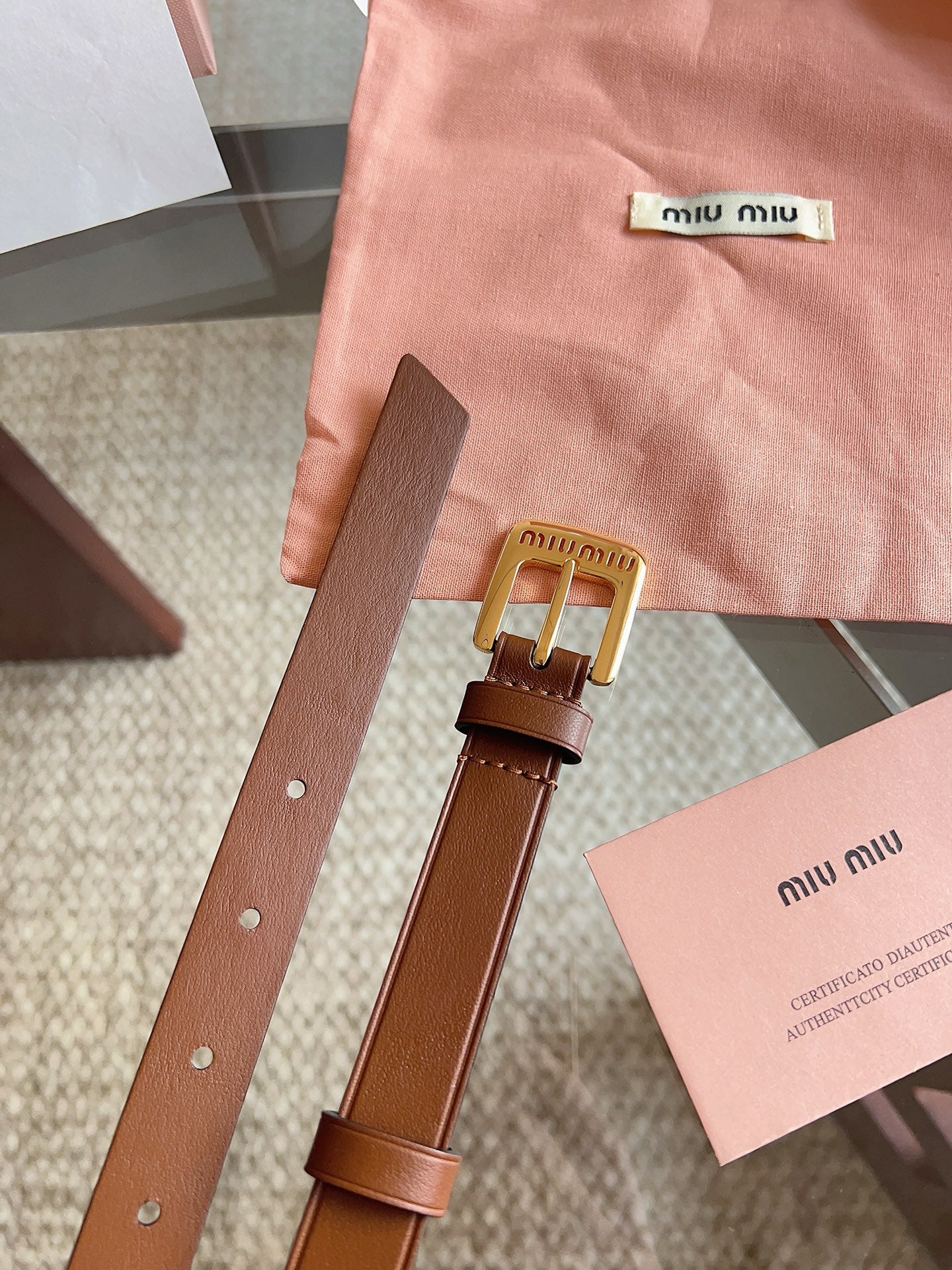 26FW New MM Brown Leather Belt with Metal Buckle 20mm
