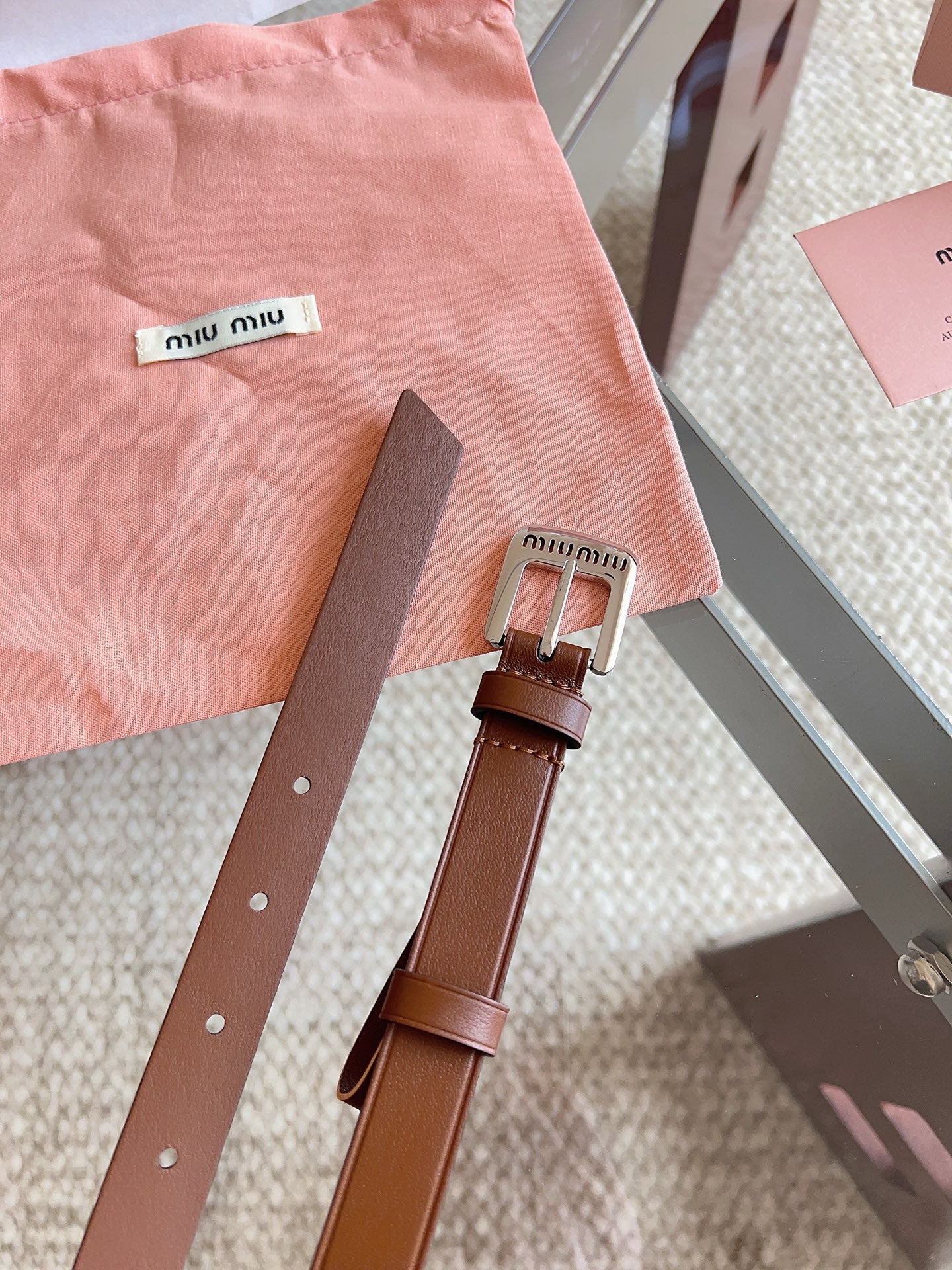 26FW New MM Brown Leather Belt with Metal Buckle 20mm