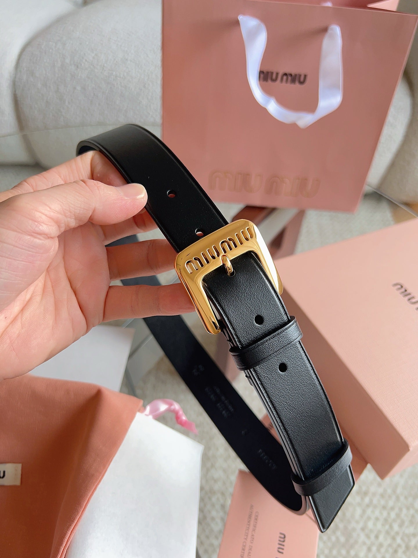 26FW New MM Black Leather Belt with Metal Buckle 30mm