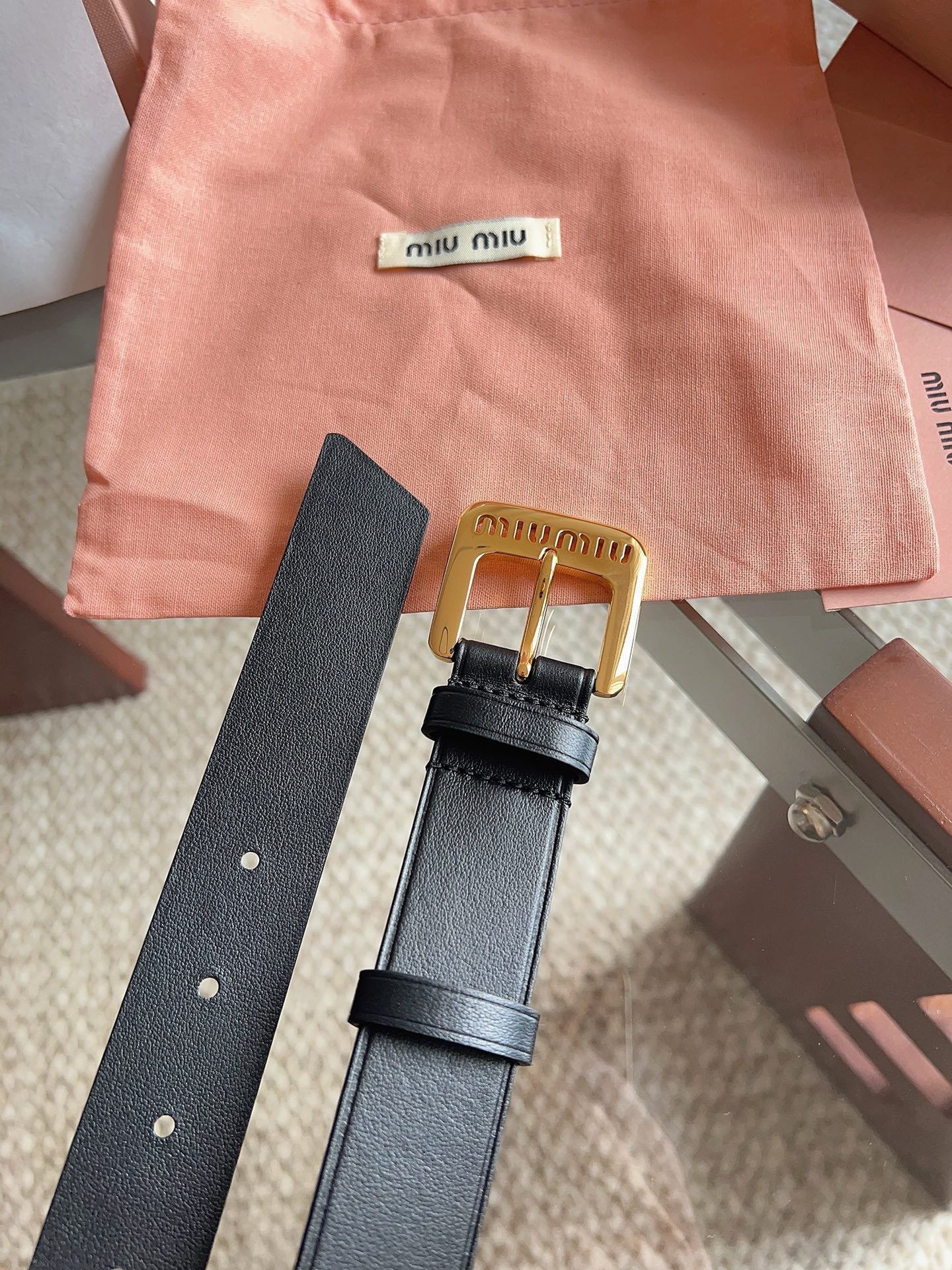 26FW New MM Black Leather Belt with Metal Buckle 30mm
