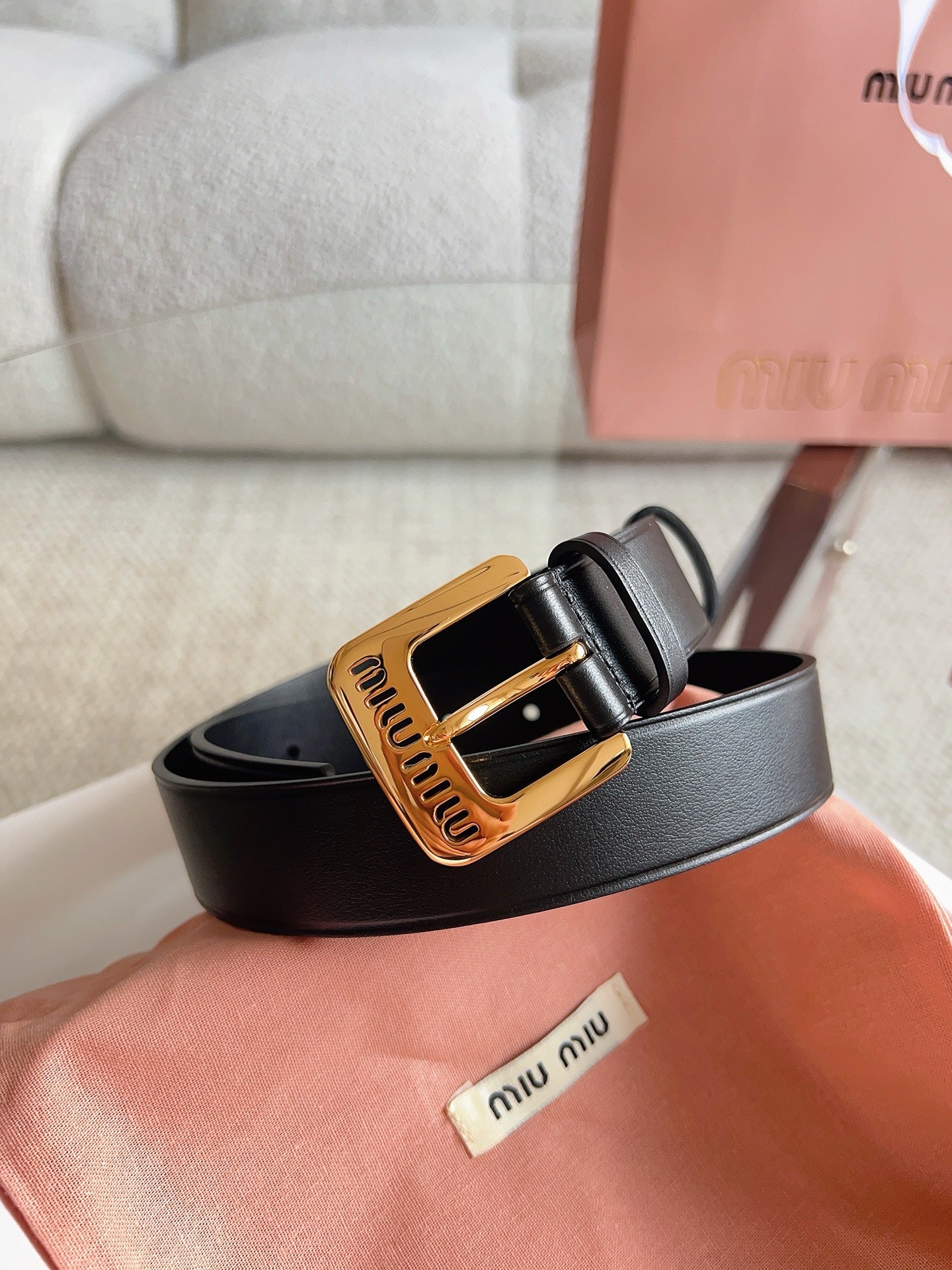 26FW New MM Black Leather Belt with Metal Buckle 30mm