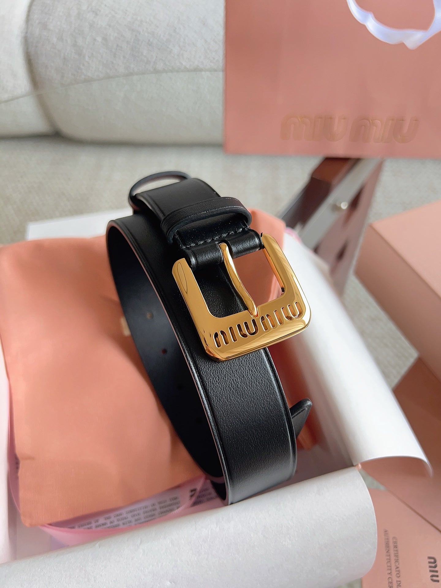 26FW New MM Black Leather Belt with Metal Buckle 30mm