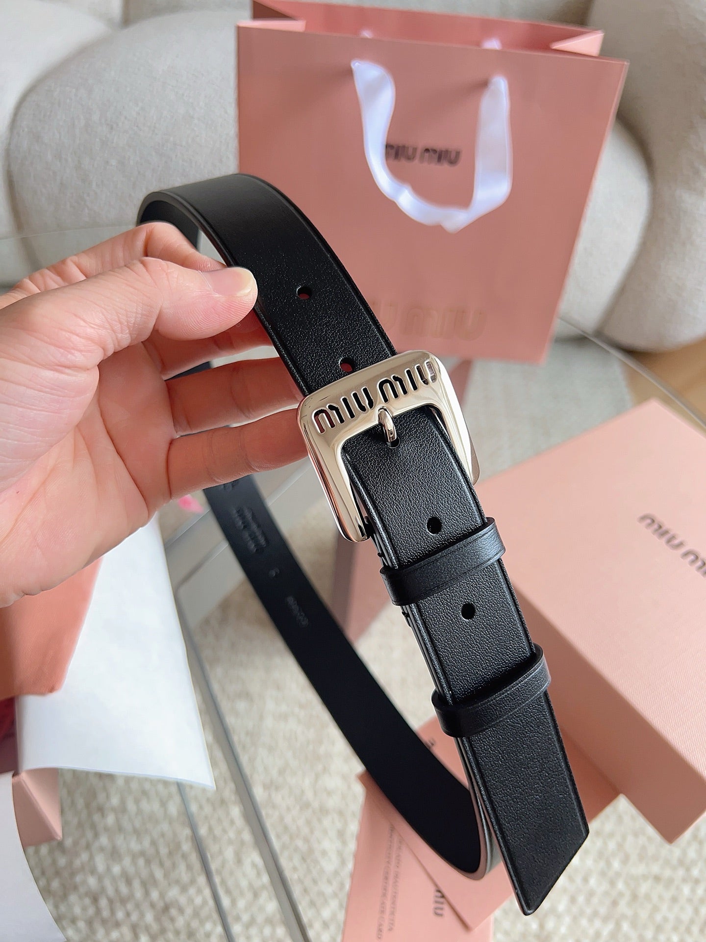 26FW New MM Black Leather Belt with Metal Buckle 30mm