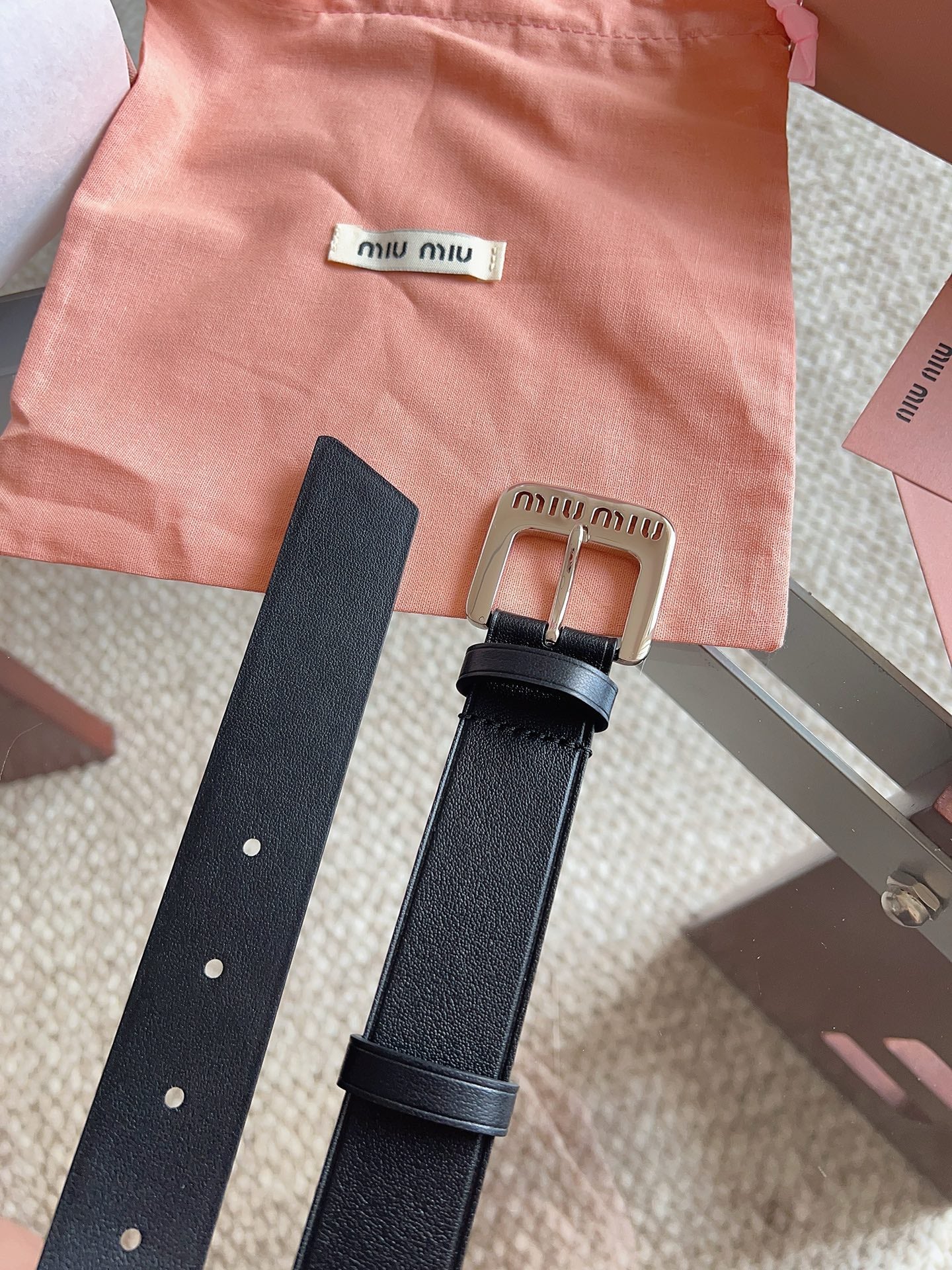 26FW New MM Black Leather Belt with Metal Buckle 30mm