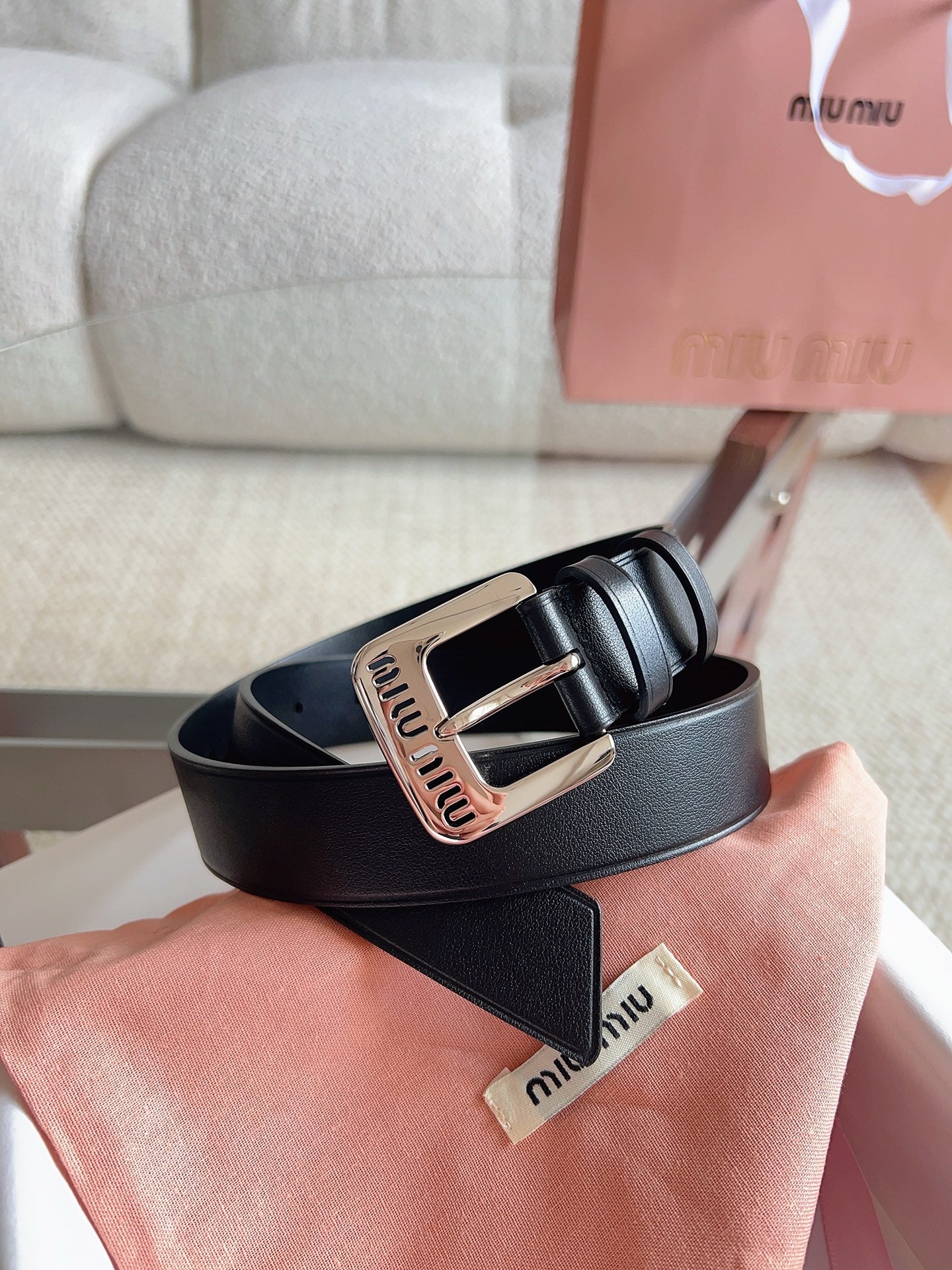 26FW New MM Black Leather Belt with Metal Buckle 30mm
