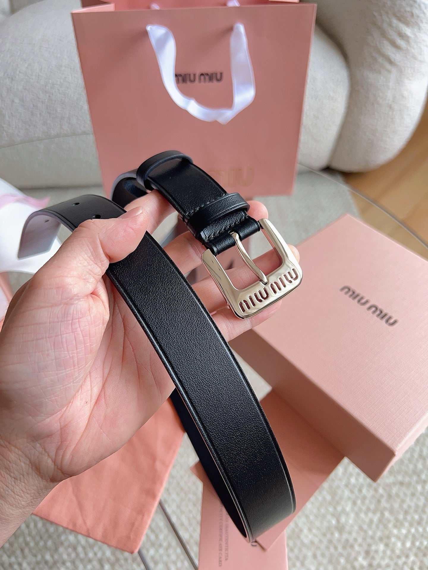 26FW New MM Black Leather Belt with Metal Buckle 30mm