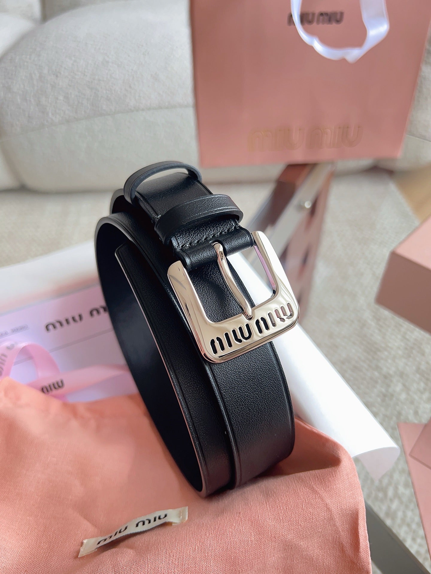 26FW New MM Black Leather Belt with Metal Buckle 30mm