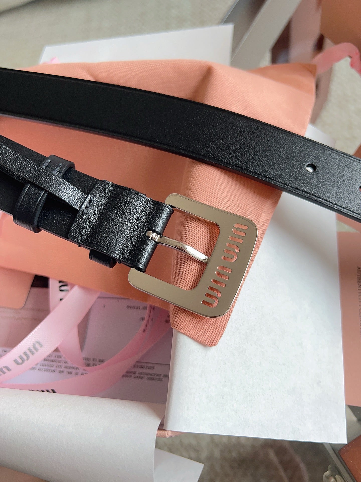 26FW New MM Black Leather Belt with Metal Buckle 30mm