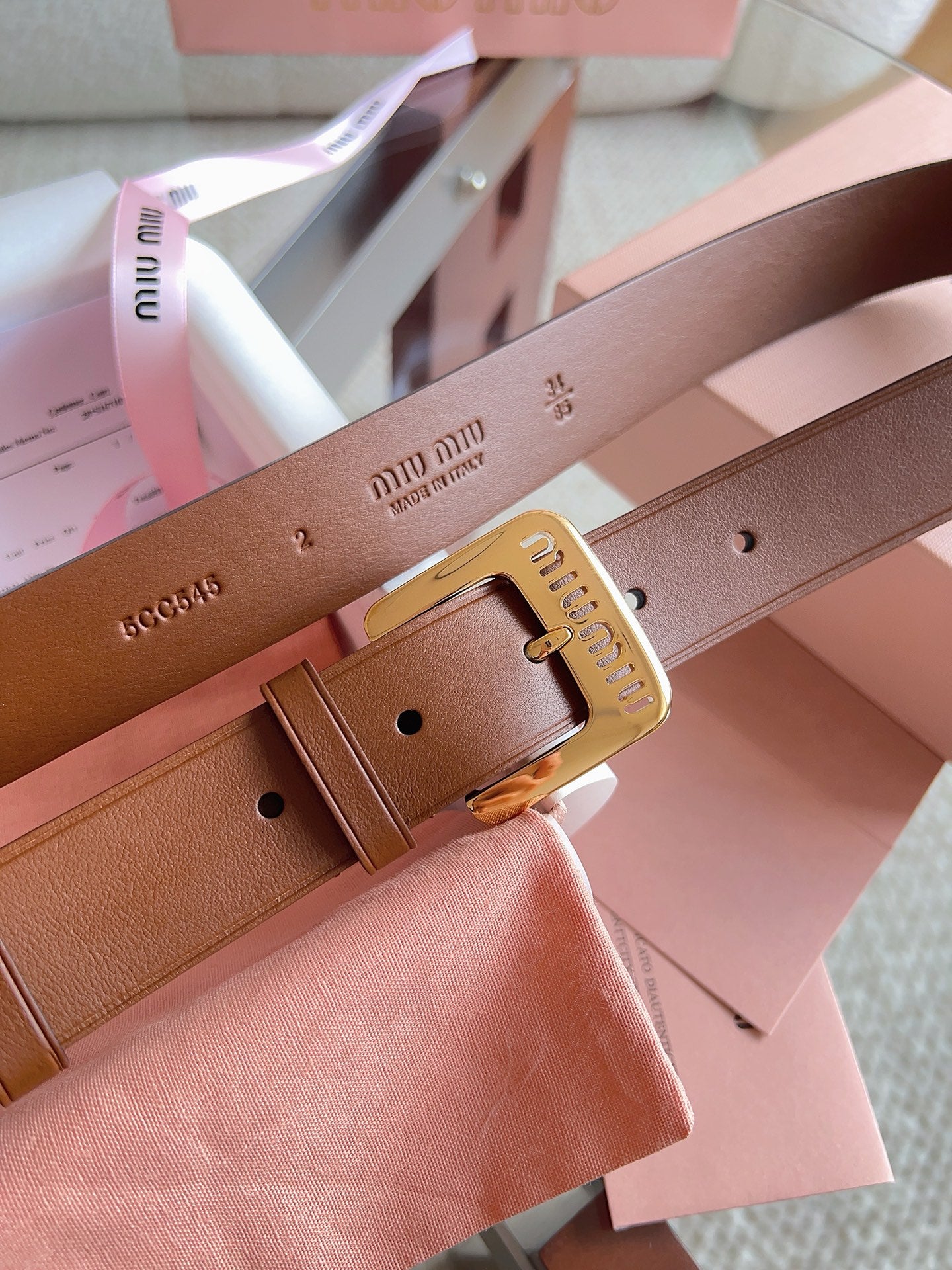 26FW New MM Brown Leather Belt with Metal Buckle 30mm