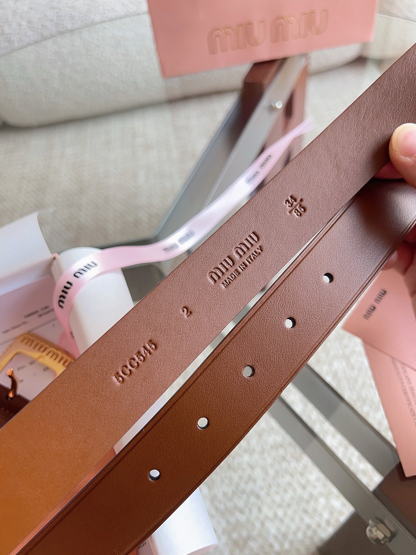 26FW New MM Brown Leather Belt with Metal Buckle 30mm