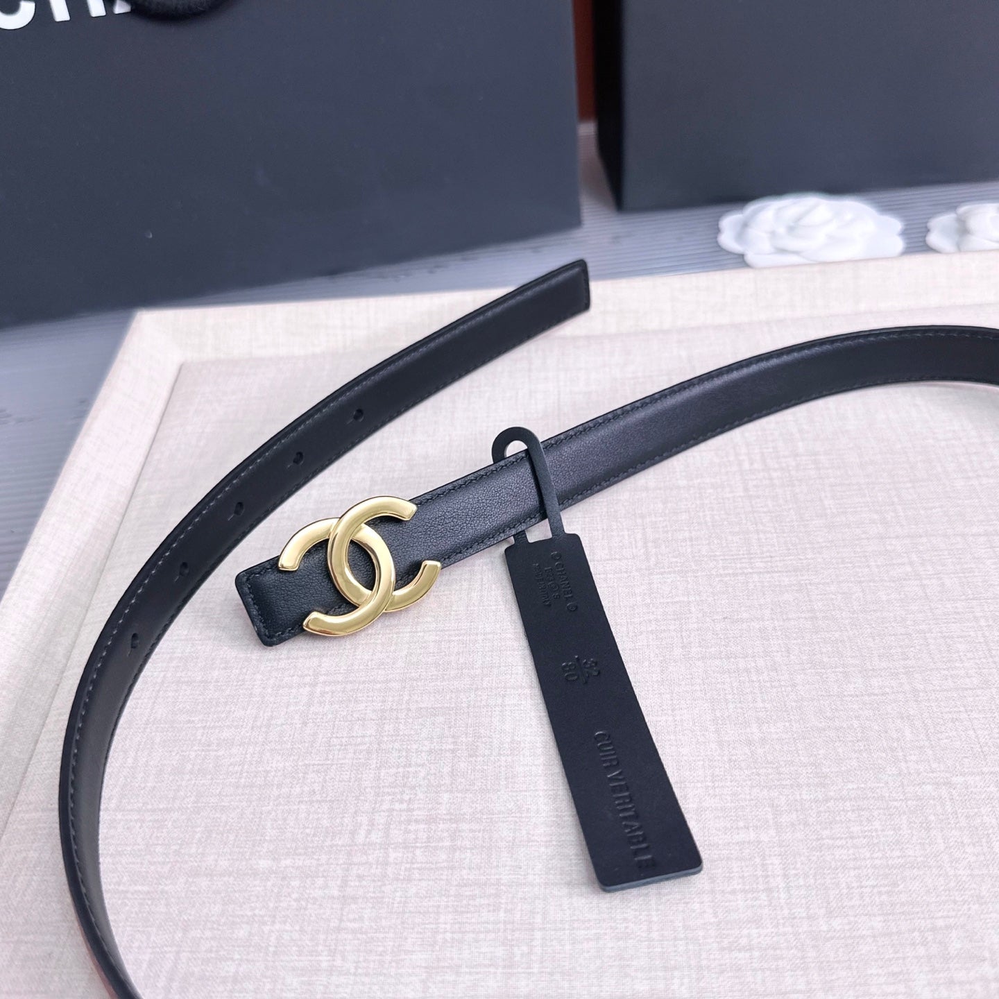 26FW New Black & Red Top-Grain Cowhide Belt 20mm