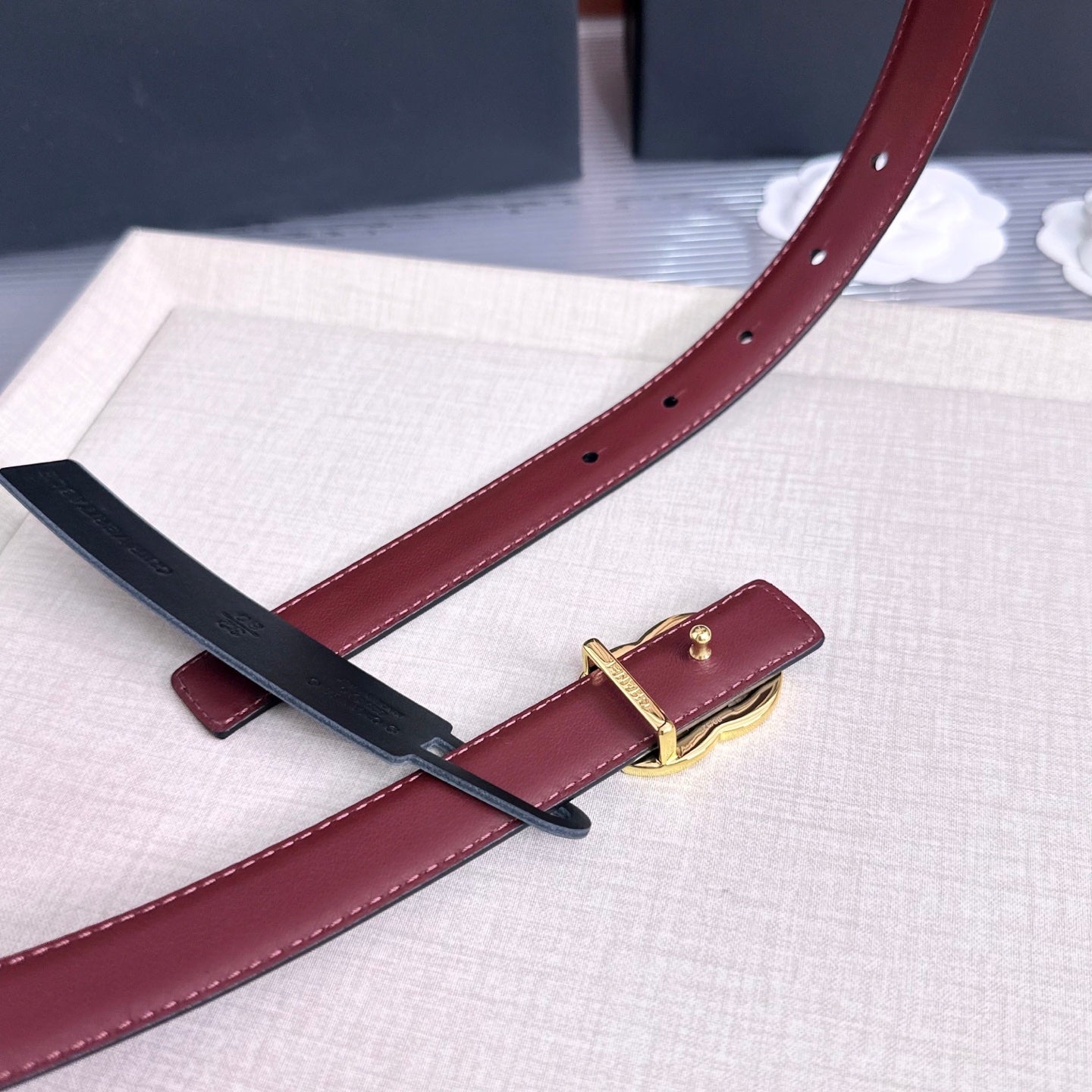26FW New Black & Red Top-Grain Cowhide Belt 20mm