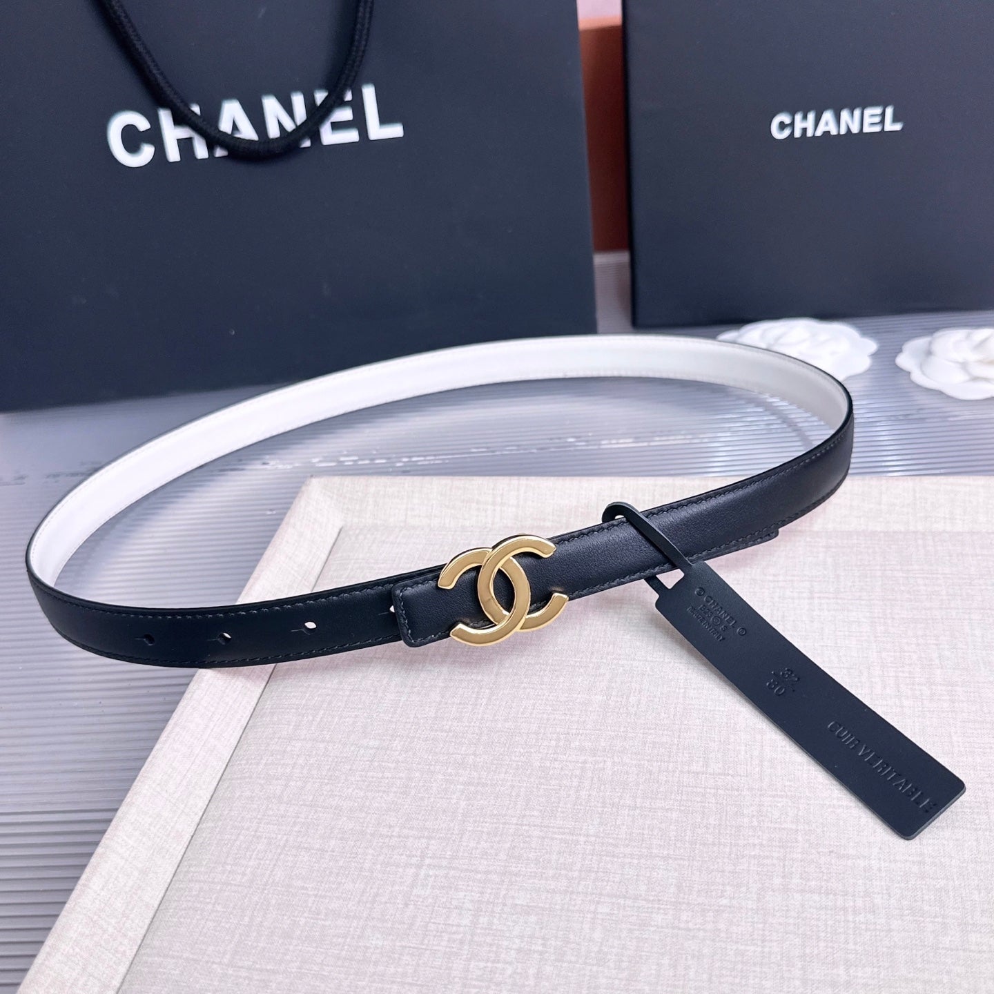 26FW New Black & White Top-Grain Cowhide Belt 20mm