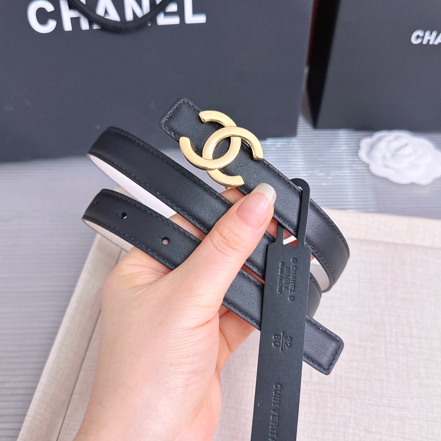 26FW New Black & White Top-Grain Cowhide Belt 20mm