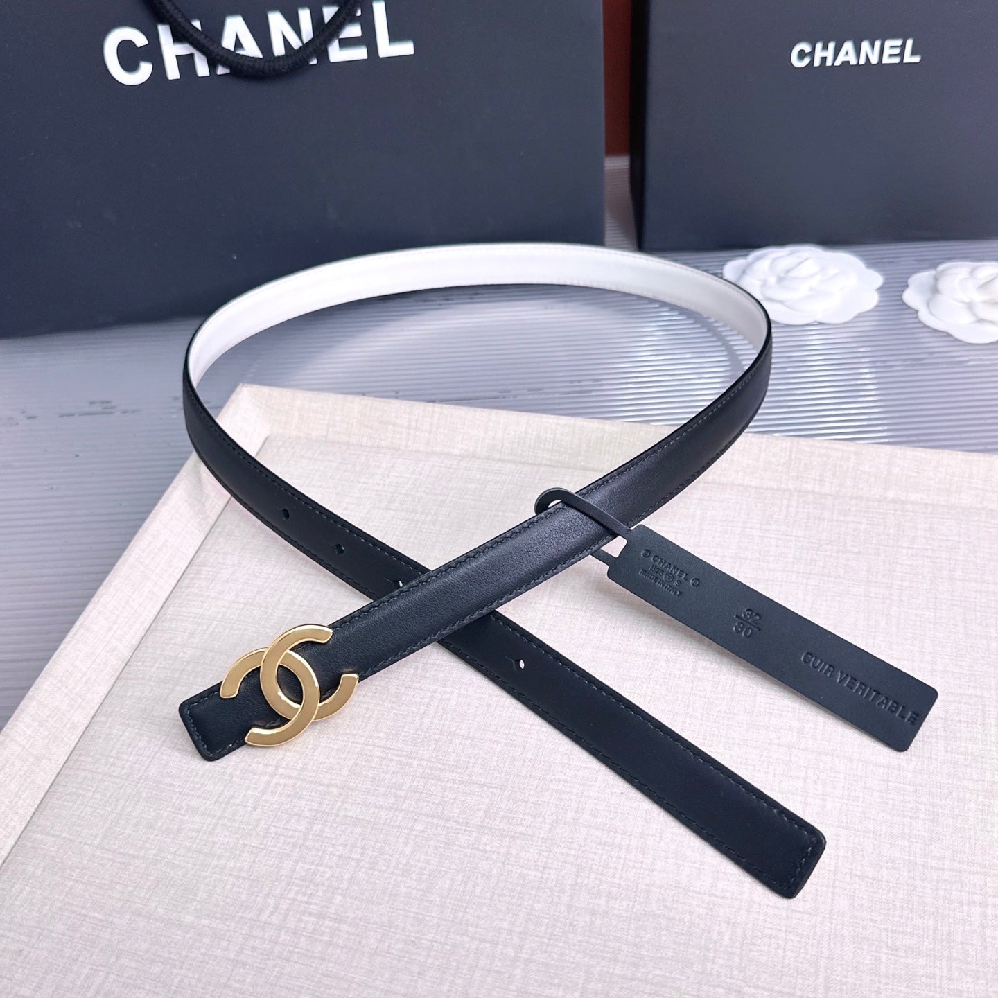 26FW New Black & White Top-Grain Cowhide Belt 20mm