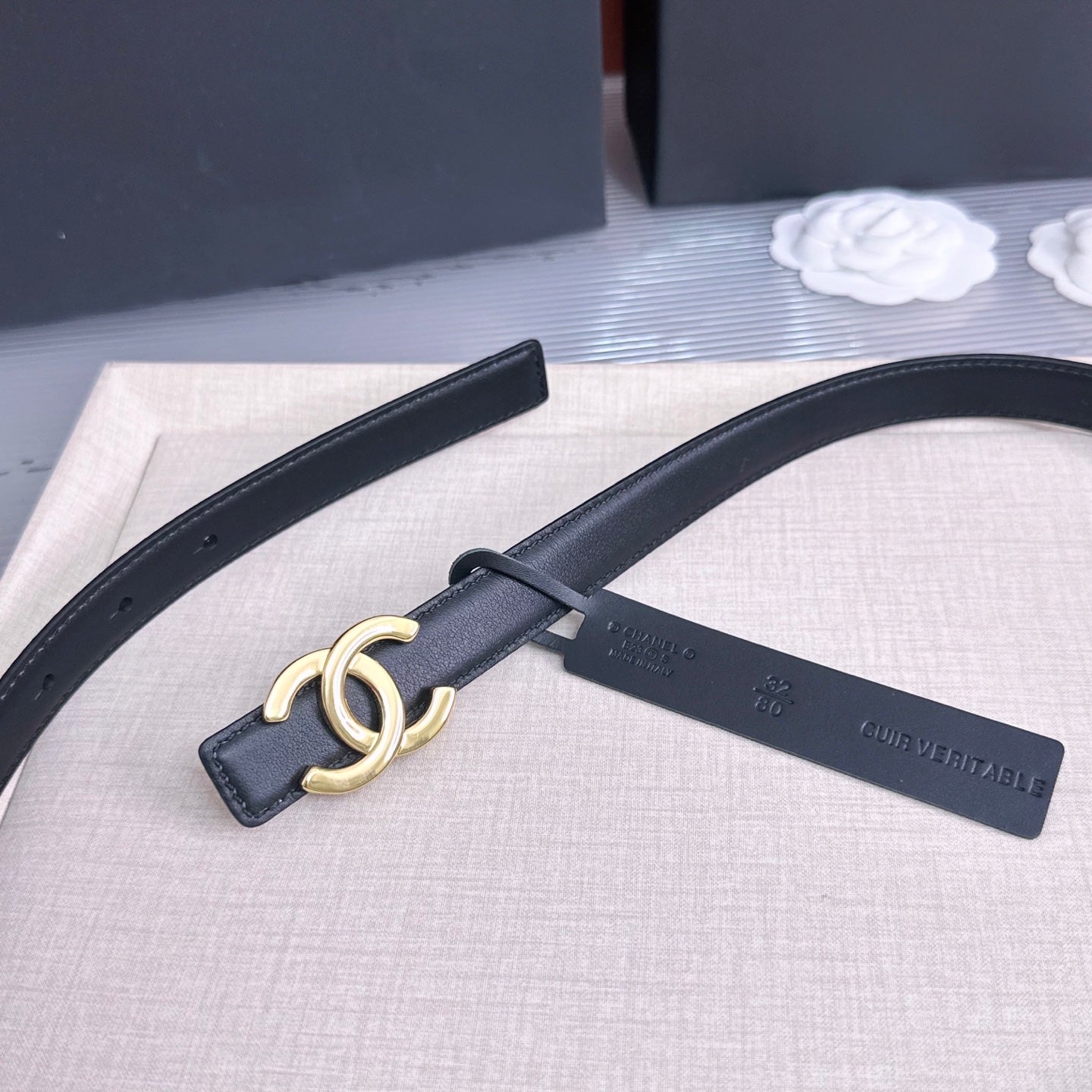 26FW New Black & White Top-Grain Cowhide Belt 20mm