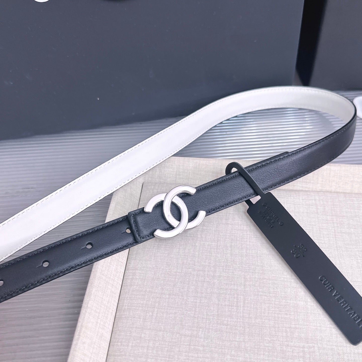 26FW New Black & White Top-Grain Cowhide Belt 20mm