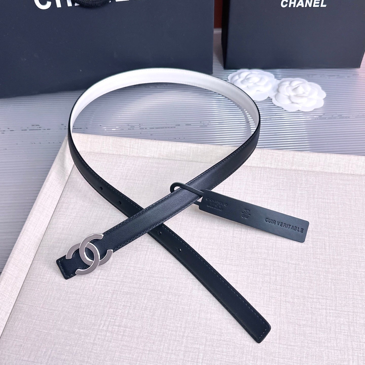 26FW New Black & White Top-Grain Cowhide Belt 20mm