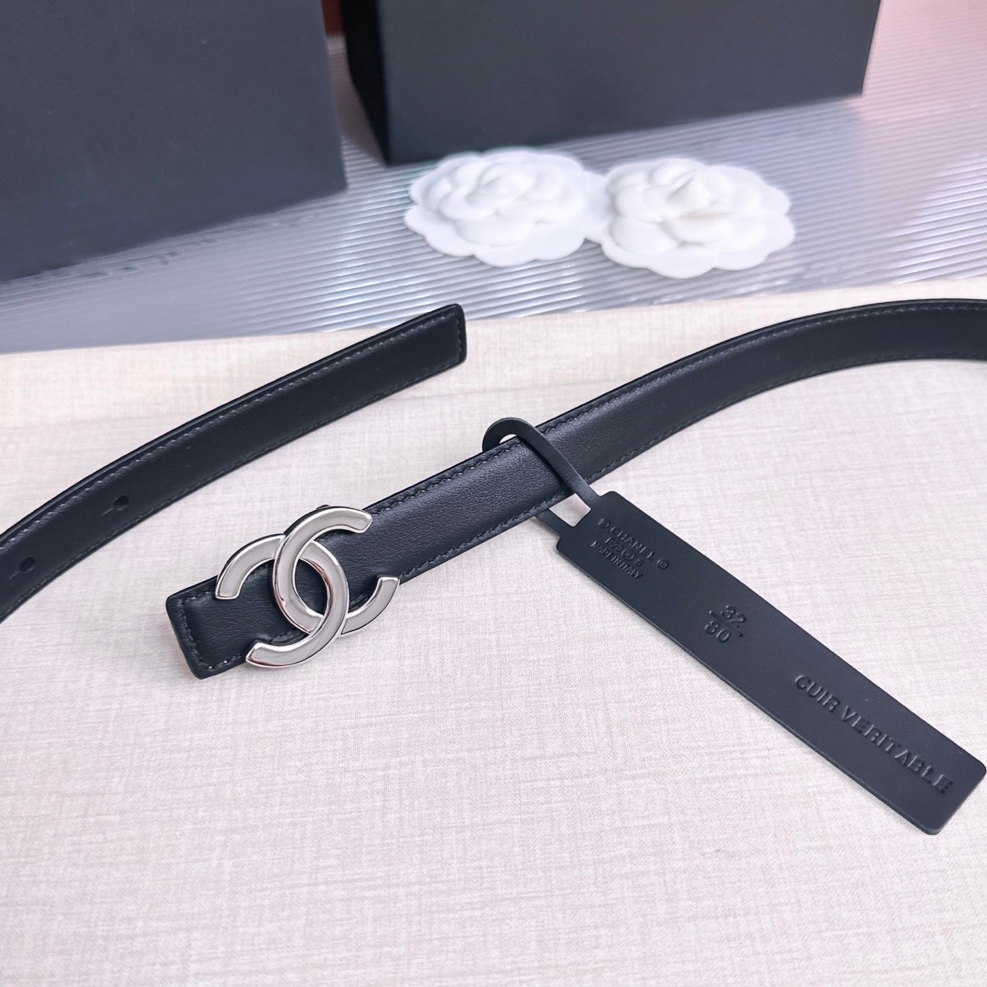 26FW New Black & White Top-Grain Cowhide Belt 20mm